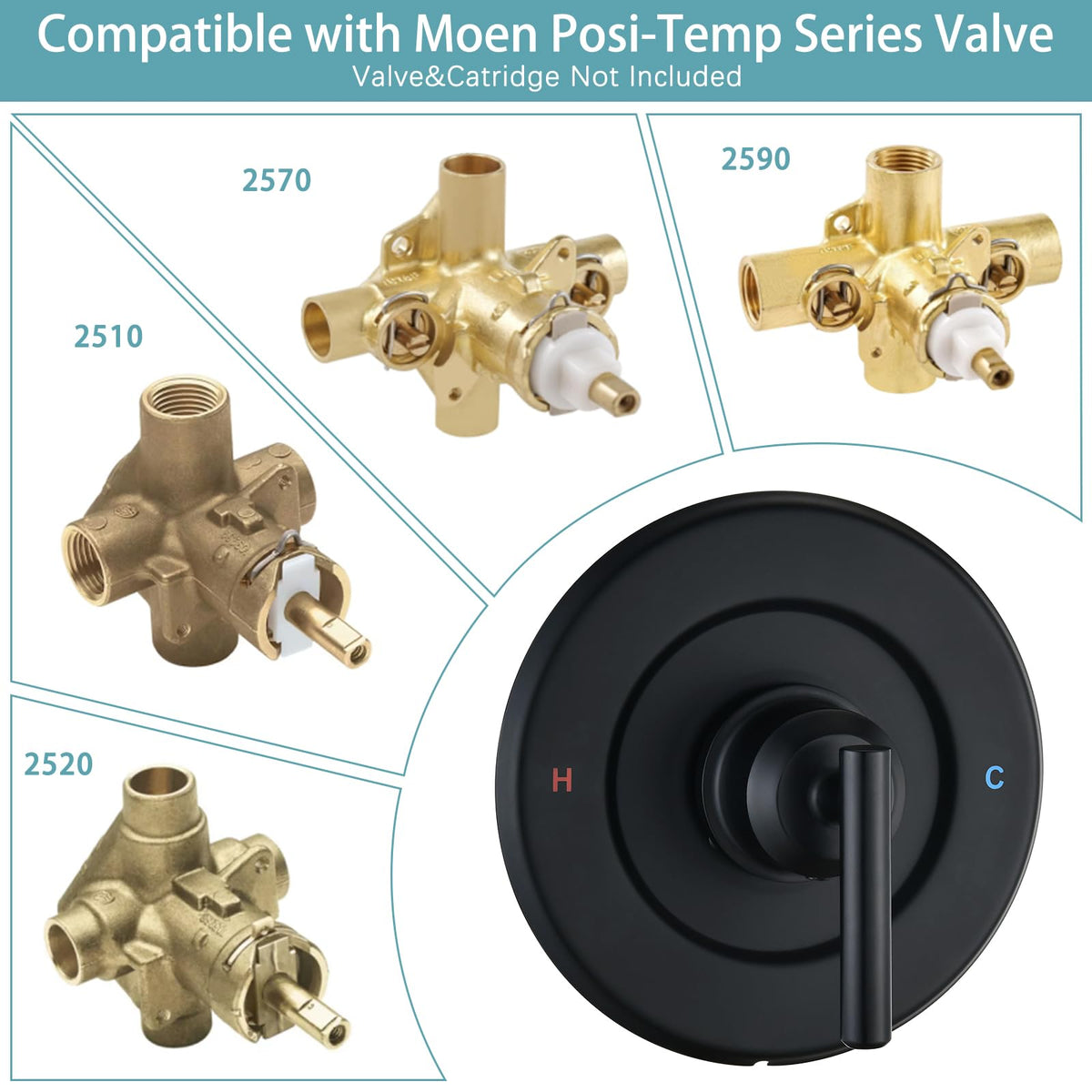 Replacement for Moen Posi-Temp Valve Only Shower Faucet Trim Kit (Valve& Catridge Not Inclued), Volume and Temperature Control Level Handle
