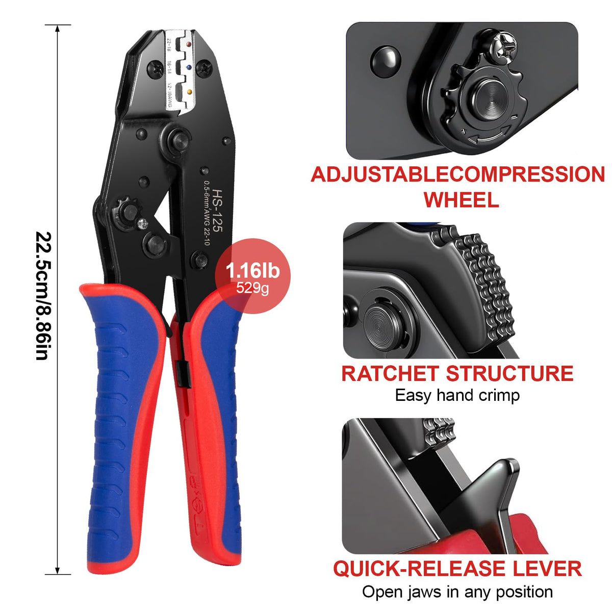 6Pcs Crimping Tool, Ratchet Wire Crimping Tool Set with Storage Box
