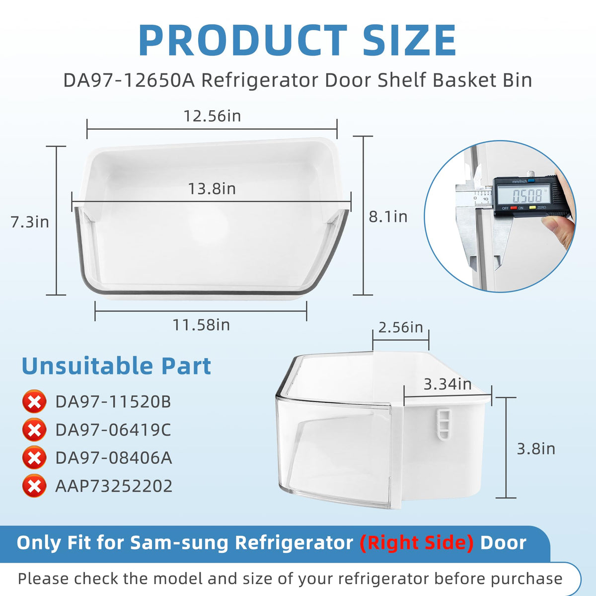 DA97-12650A, DA63-06963A, DA63-07104A (Right Side) Refrigerator Door Shelf Bin Basket Compatible With Sam-sung Refrigerator RF260, RF261, RF263beaesr Door Shelves - By Fetechmate