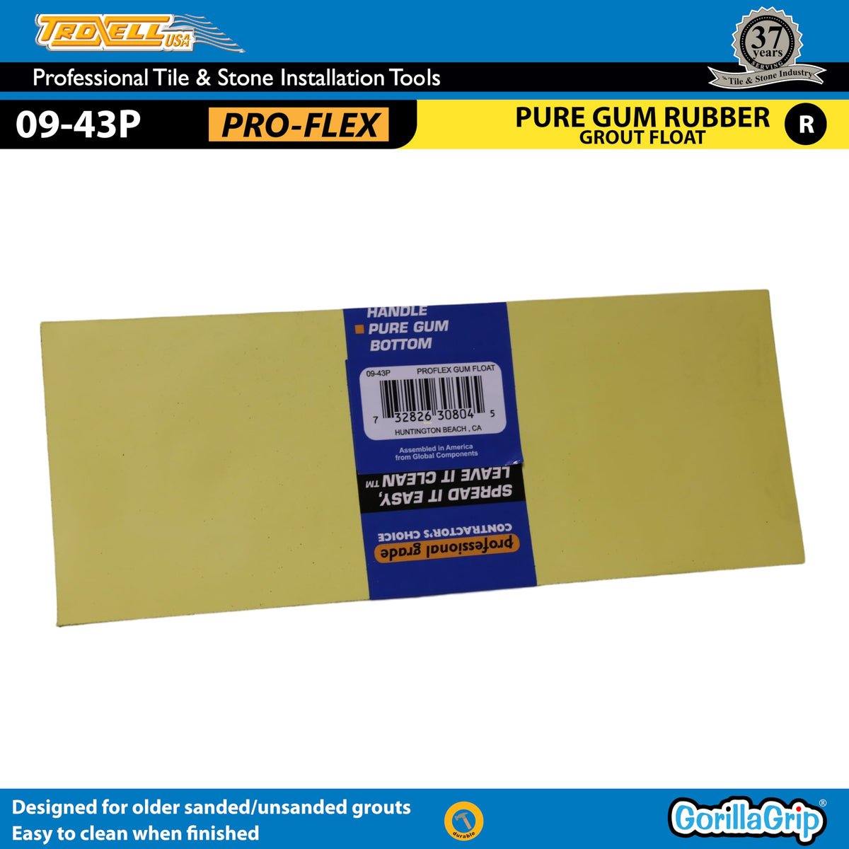 Troxell USA - 4" x 9" Gum Rubber Grout Float with SoftGrip Handle