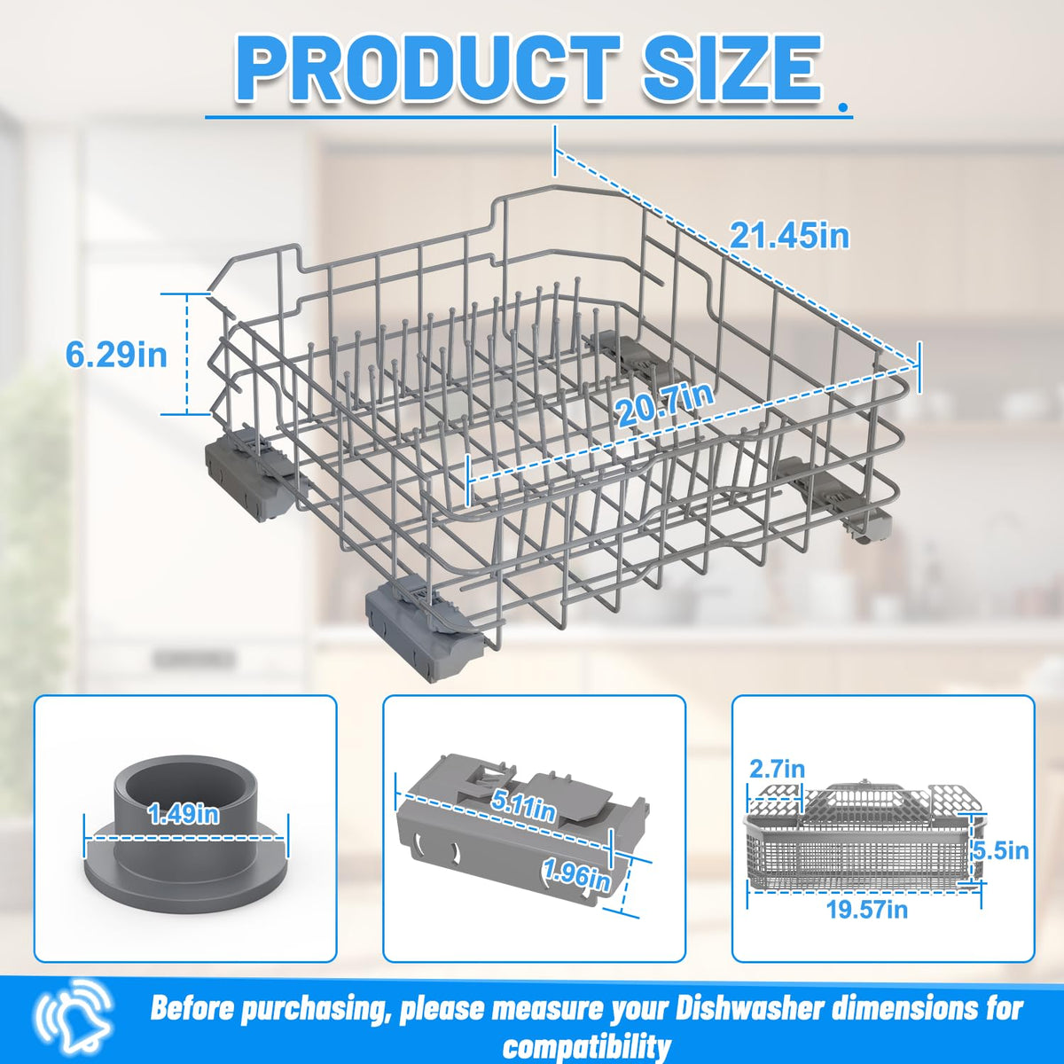 WD28X26099 Dishwasher Lower Rack Replacement for GE Dishwasher Bottom Rack WD28X26099 Bottom Dishrack for GE Dishwasher Parts Rack GDF510PSM0SS GDT535PSM0SS With Silverware Basket And Roller Kit