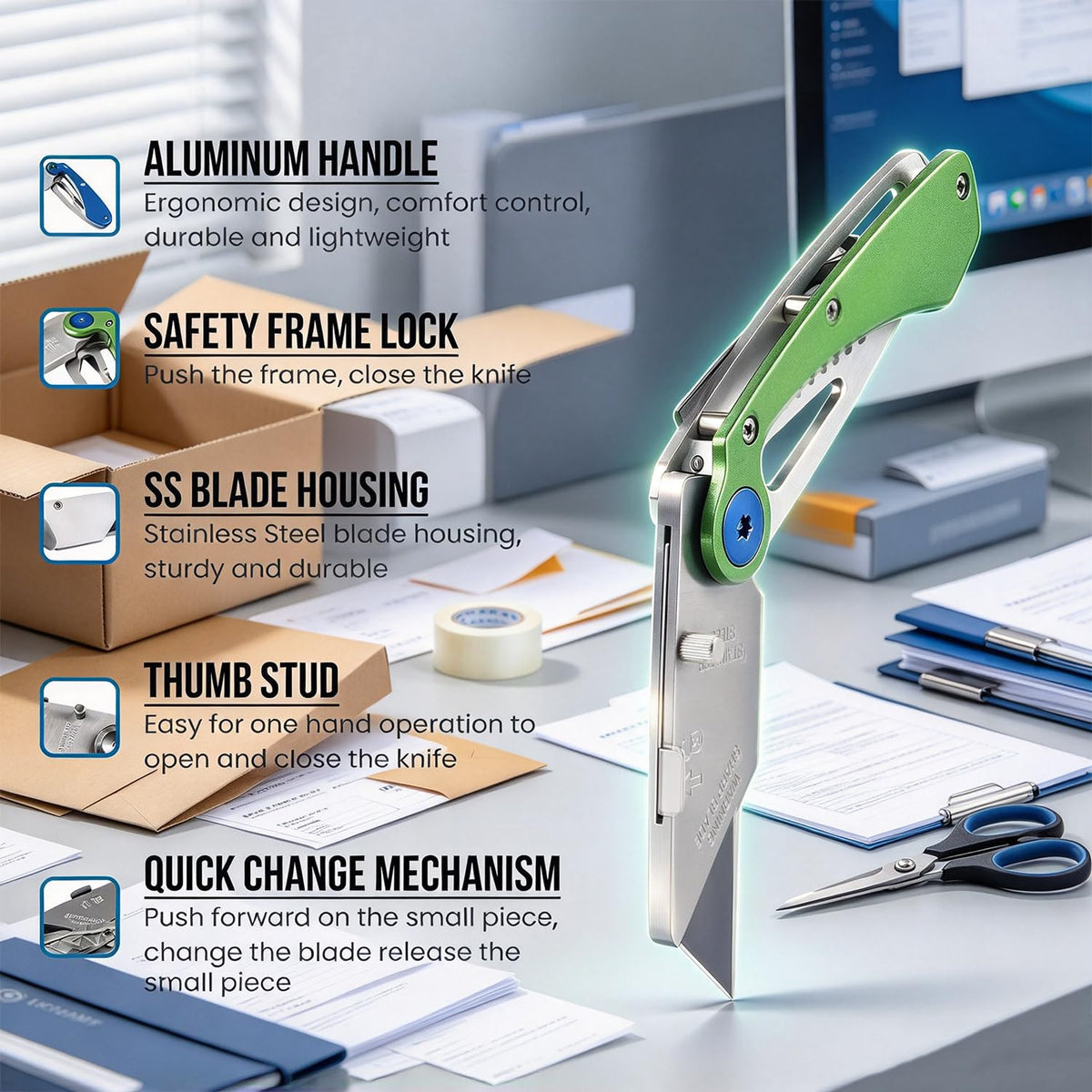 Lichamp 6-Pack Folding Utility Knife Set for Home, Work, Outdoor