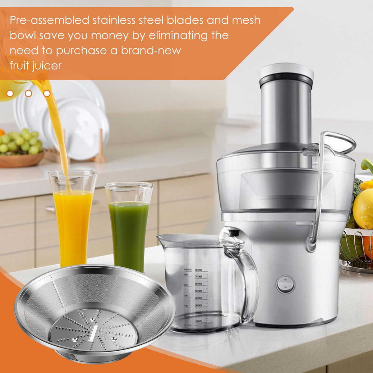 BR-1 Juicer Mesh Filter Basket （No Base）Compatible with Breville Juice Models JE95XL, JE98XL, BJE200XL, BJE510XL, With Mesh Strainer Bowl, Blade, Screws & Wrench,Easy to Replace