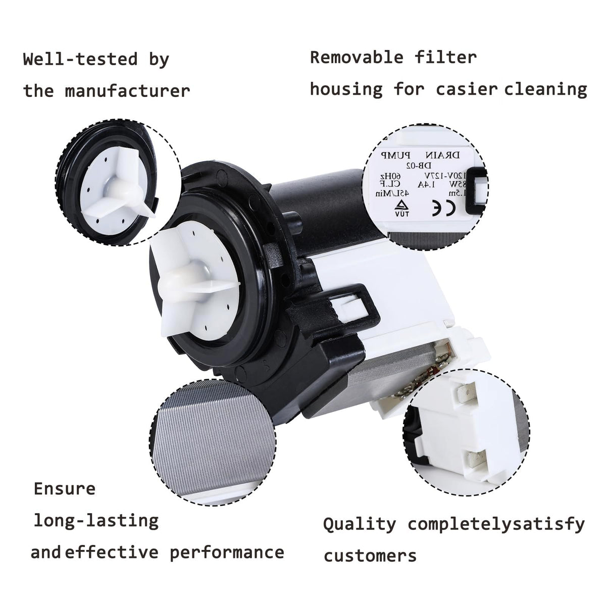 Drain Pump for LG WM2016CW WM3670HVA/HWA WM9000HVA/HWA WM2301HR/HW Washer