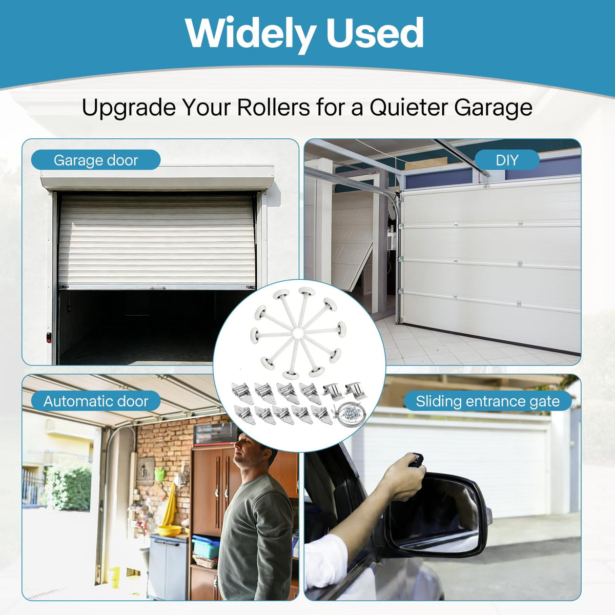 LIMICAR Garage Door Rollers 10 Pack Hardware Kit, 7 ft Door, White Nylon