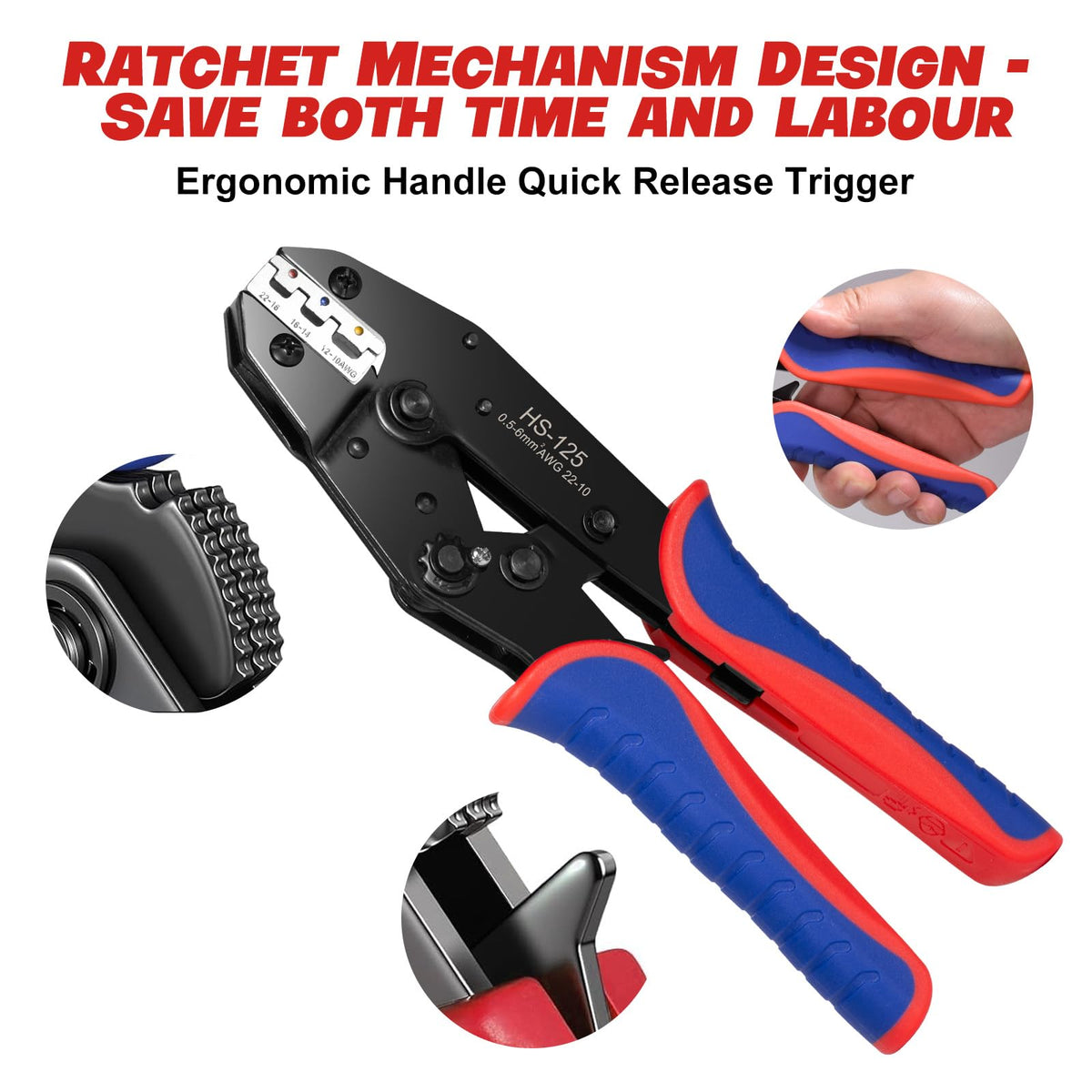6Pcs Crimping Tool, Ratchet Wire Crimping Tool Set with Storage Box
