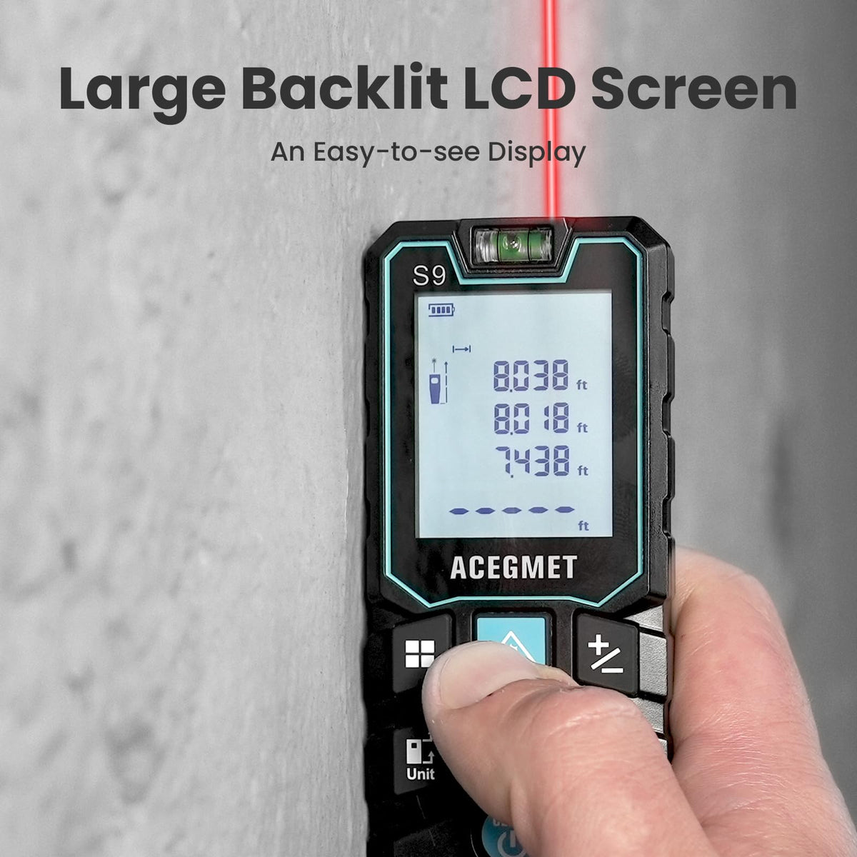 ACEGMET S9 229ft/70m Laser Measuring Tool, LCD Backlit Display