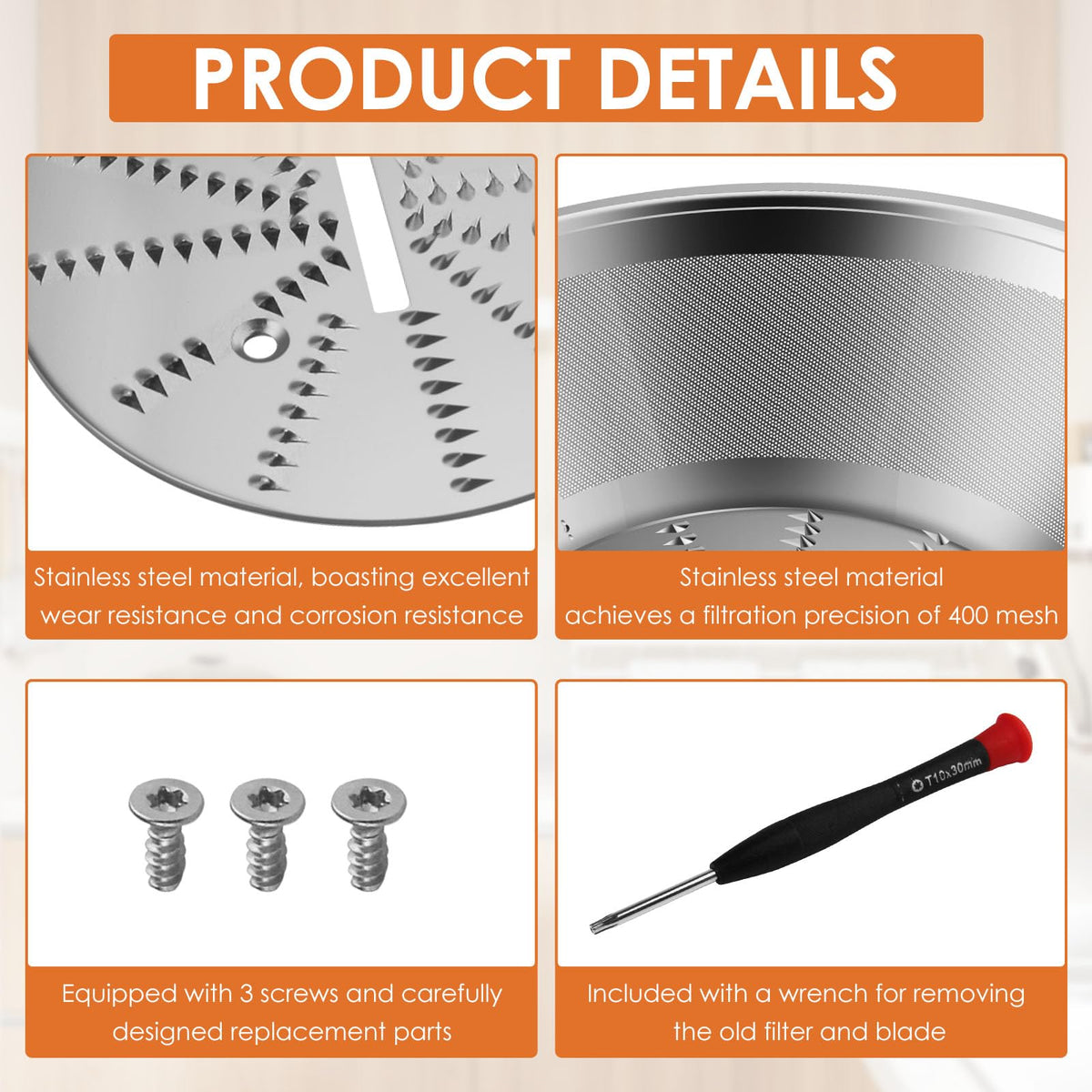 BR-1 Juicer Mesh Filter Basket （No Base）Compatible with Breville Juice Models JE95XL, JE98XL, BJE200XL, BJE510XL, With Mesh Strainer Bowl, Blade, Screws & Wrench,Easy to Replace