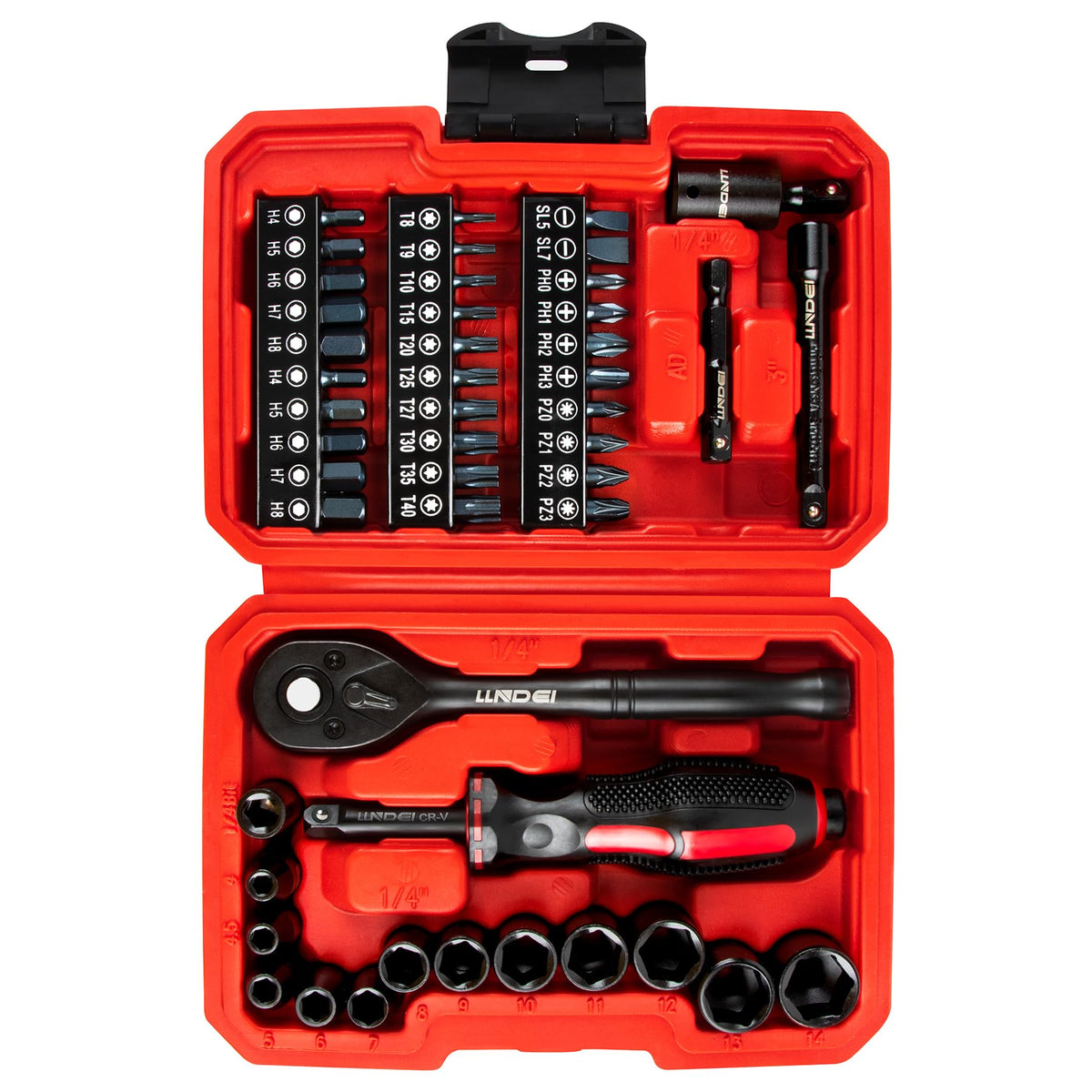 LLNDEI 48 Piece 1/4" Mini Socket Ratchet Wrench Set, Metric Shallow(4-14mm)