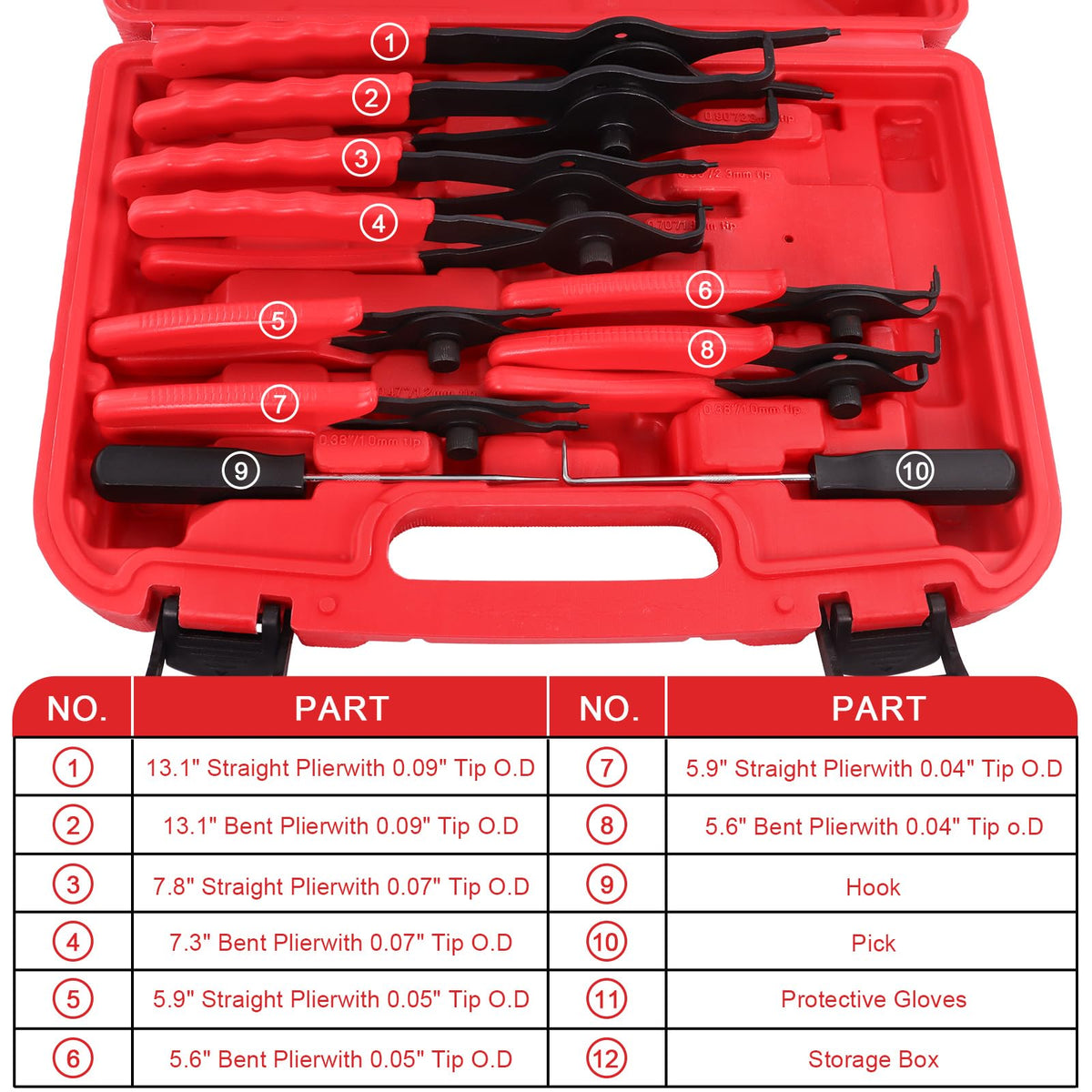 Doaho 10pcs Snap Ring Pliers Set with Straight/Bent Jaw,Storage Case