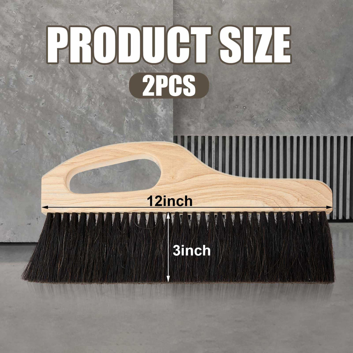 Singhoow 2 Pack Concrete Broom Tools, 12 Inch Masonry Brush Hand Concrete Finish Brush Horse Hair/Poly Bristle Hand Finished Masonry Texturing Tools with Comfort Handle