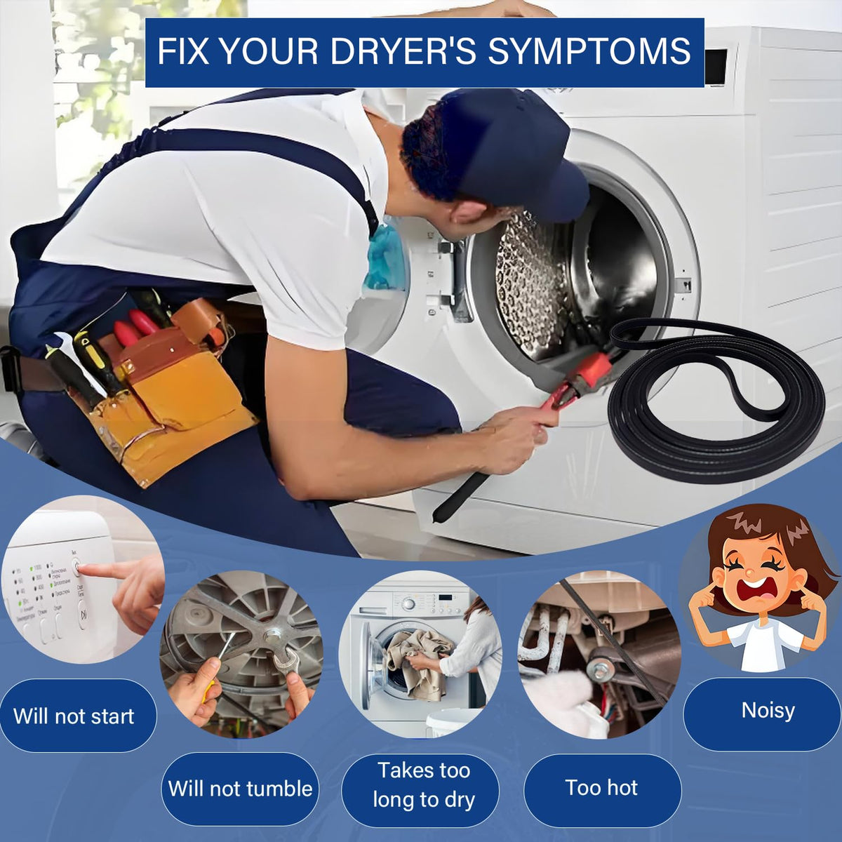𝐔𝐩𝐠𝐫𝐚𝐝𝐞𝐝 Dryer Drum Drive Belt Premium Dryer Replacement Part Compatible with GE GTD42EASJ2WW GTD33GASK0WW GTD65EBSJ3WS DBXR463ED1WW GTDP180ED0WW GTD33EASK0WW 89.5 in