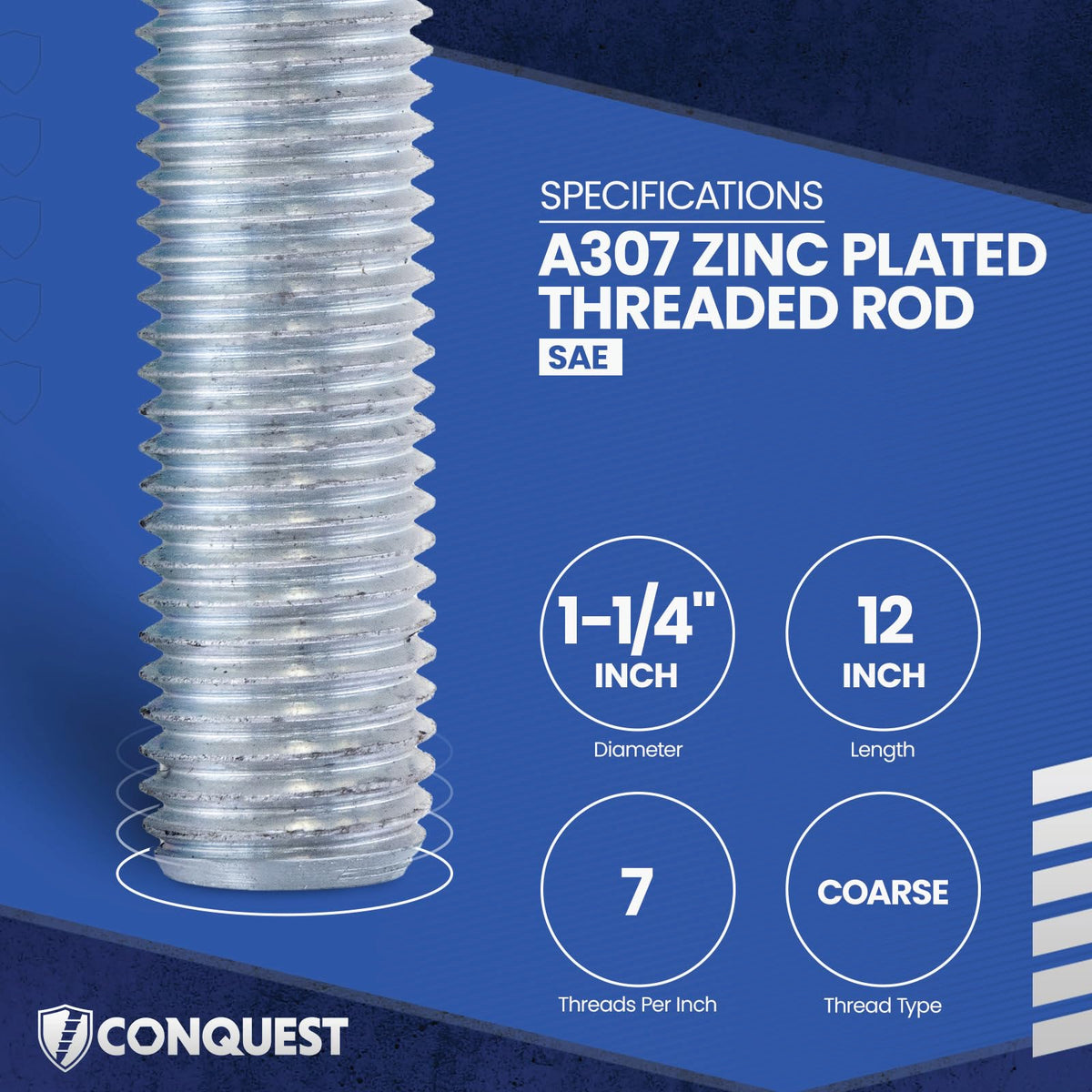 Conquest A307 Zinc Plated Threaded Rod 3/8"-16 x 36