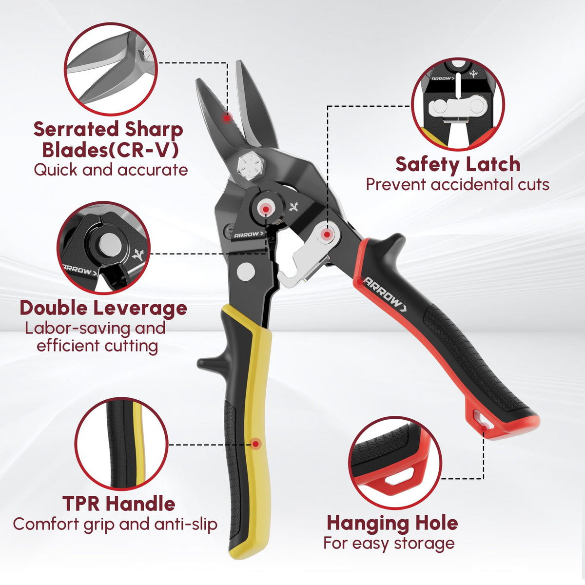 ARROW 3PCS 8-inch Aviation Tin Snips for Sheet Metal
