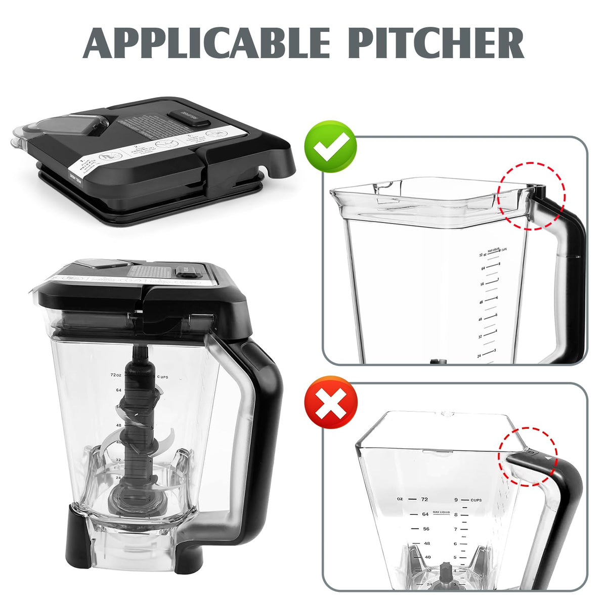 Ninja Blender Lid Replacement for 72 oz Pitcher, Replacement Parts Top Lid