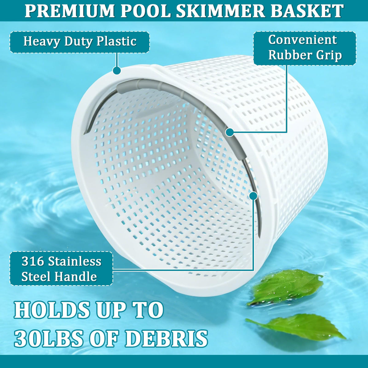 SAQXK 8" Pool Skimmer Basket 542-3240, Stainless Steel Handle, Inground