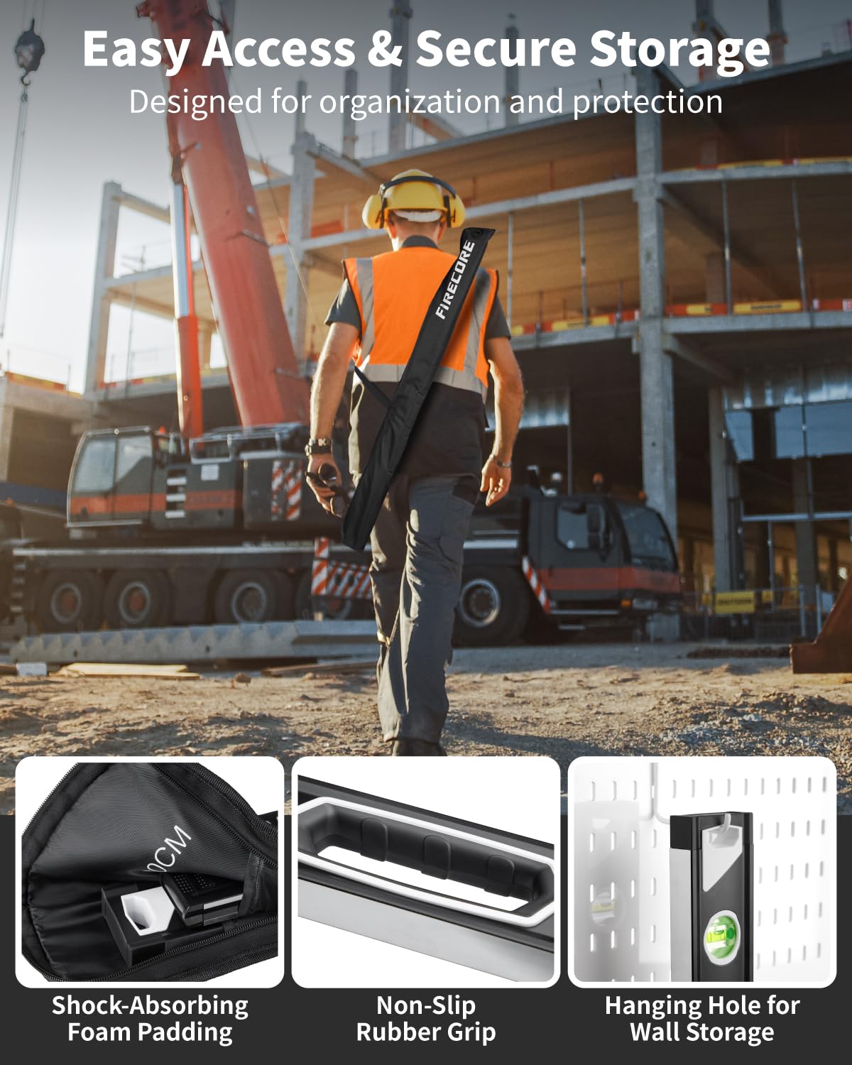 Firecore 4-Piece Shockproof Spirit Level Set with Enhanced Magnetic Hold