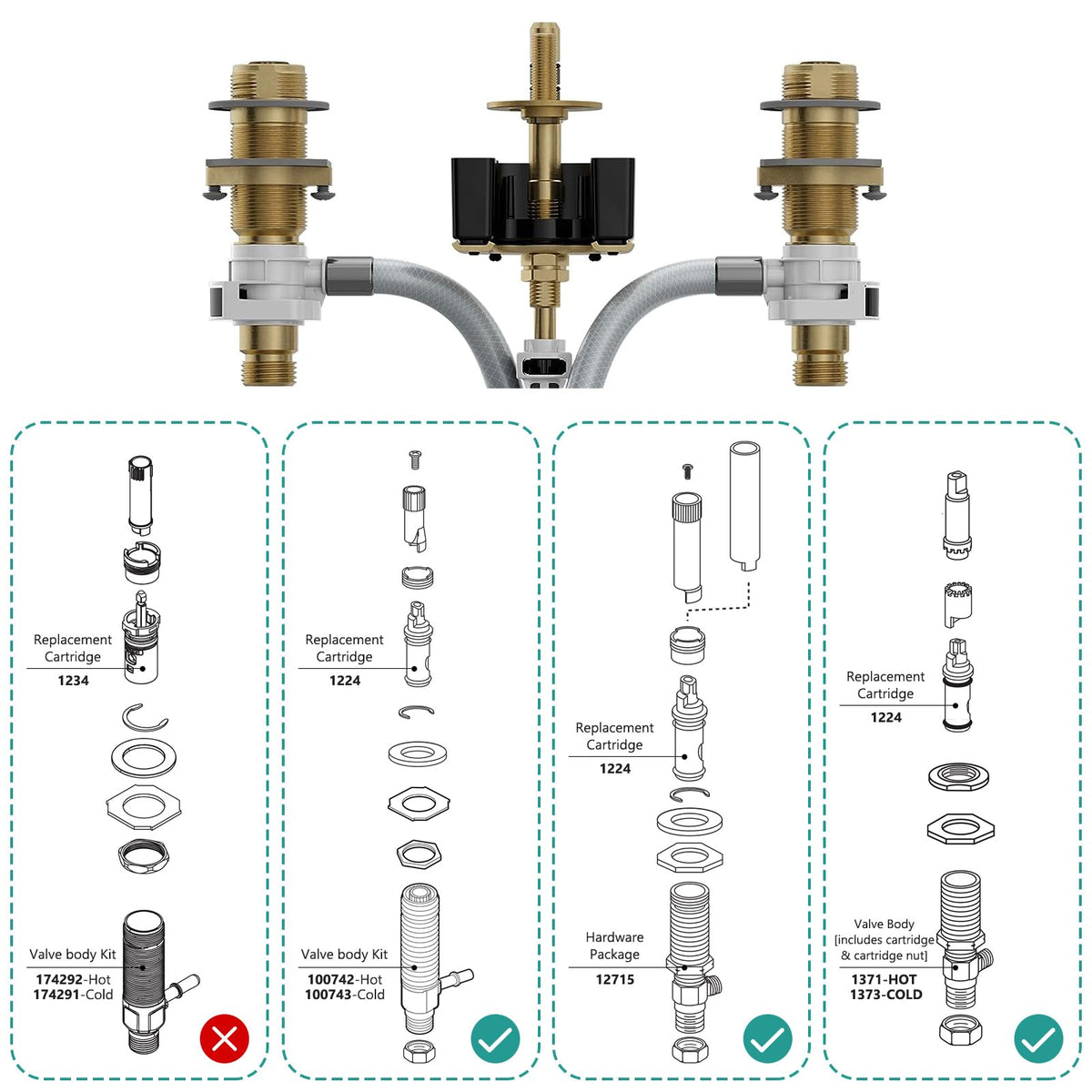 1224 Faucet Cartridge Repair Kit compatible with Moen Two Handle Faucets
