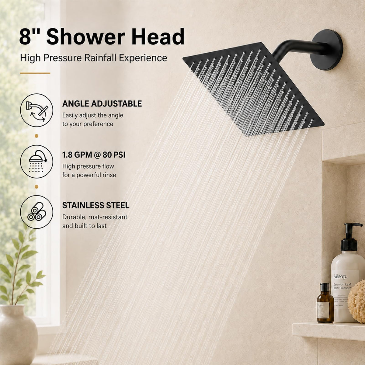 Compatible with Moen Posi-Temp Valve Tub Shower Trim Kit, Replacement for 2510, 2520, 2570, 2590 Valve Shower Faucet Set with 8 Inch Shower Head, Matte Black (Valve and Cartridge Not Included)