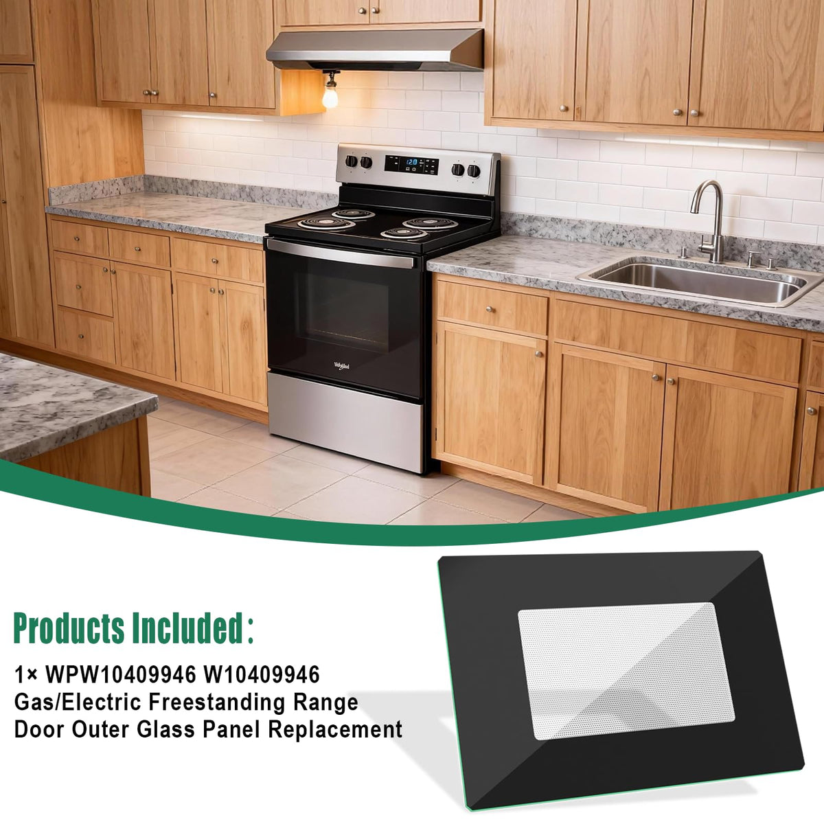 Upgraded WPW10409946 W10409946 Gas/Electric Freestanding Range Oven Stove Door Outer Glass Panel Replacement Compatible with Whirlpool Gas/Electric Range Oven Stove Parts 2210188 AP6021060 PS11754380