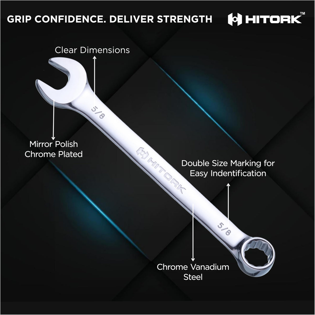 Hitork 24-Piece Combination Wrench Set, SAE (1/4"–1") & Metric (8–24mm), Cr-V Steel, Mirror Chrome Finish, 12-Point Box End, 15° Offset, with Roll Pouch – Ideal for Home, Garage & Auto Repair