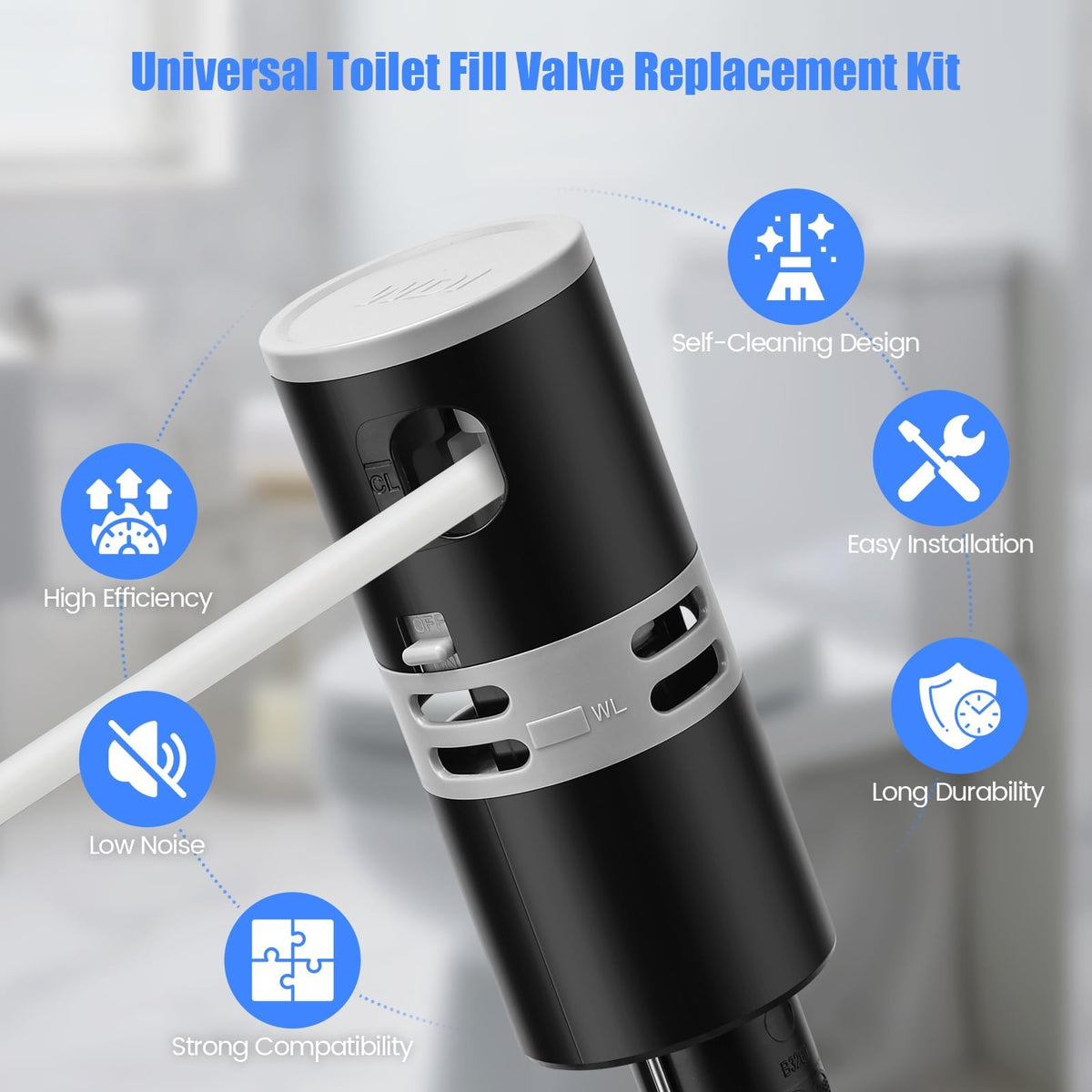 Jamini High-Performance Universal Toilet Fill Valve Replacement Kit, Self-Cleaning Design, Easy Installation, Fixes Slow Filling, Leaks & Noise Issues, 2-Pack