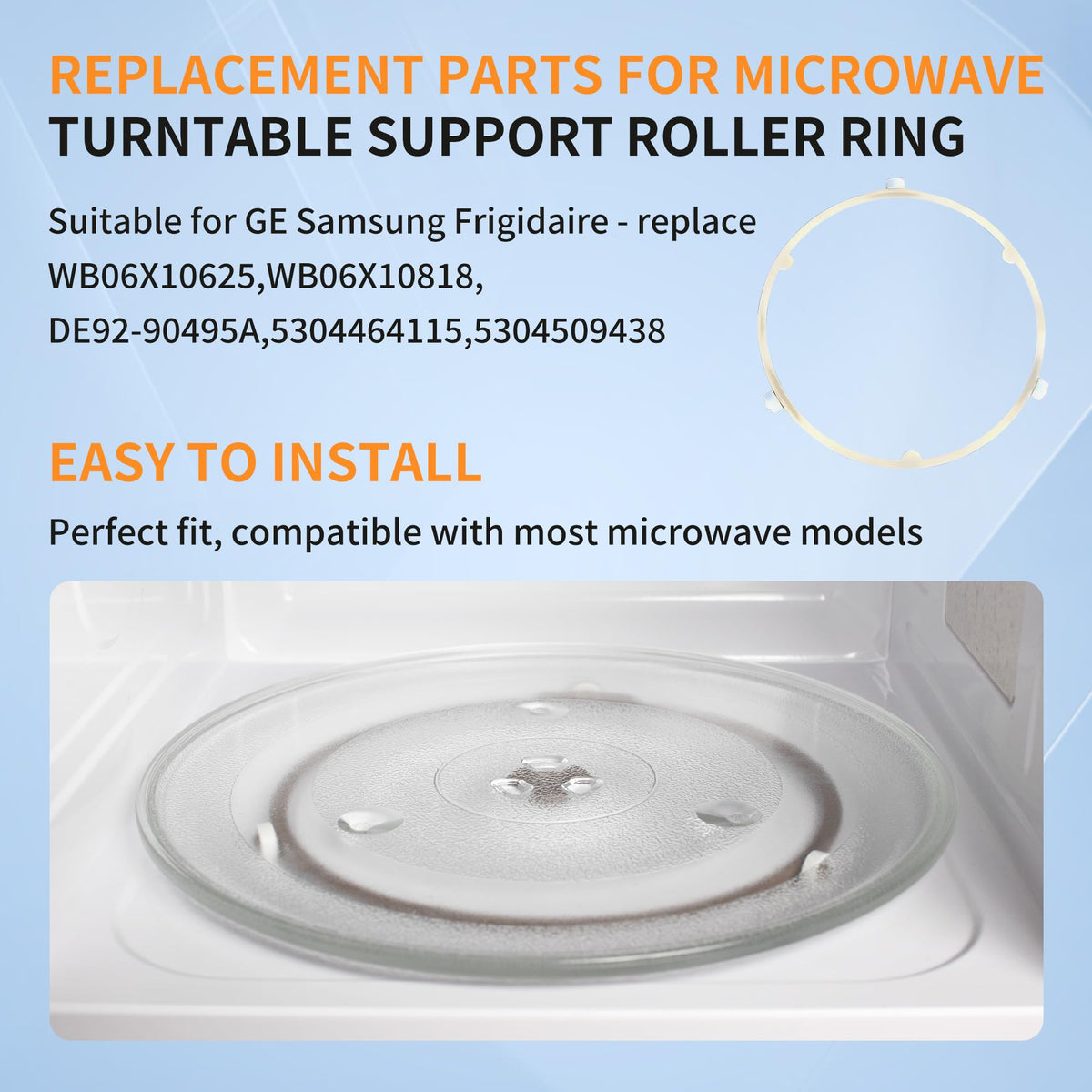 1 Pack 5304509438 WB06X10818 8.5 in Microwave Turntable Support Roller Ring Replacement Part for GE, Samsung, Frigidaire,Replace WB06X10625, DE92-90495A, 5304464115
