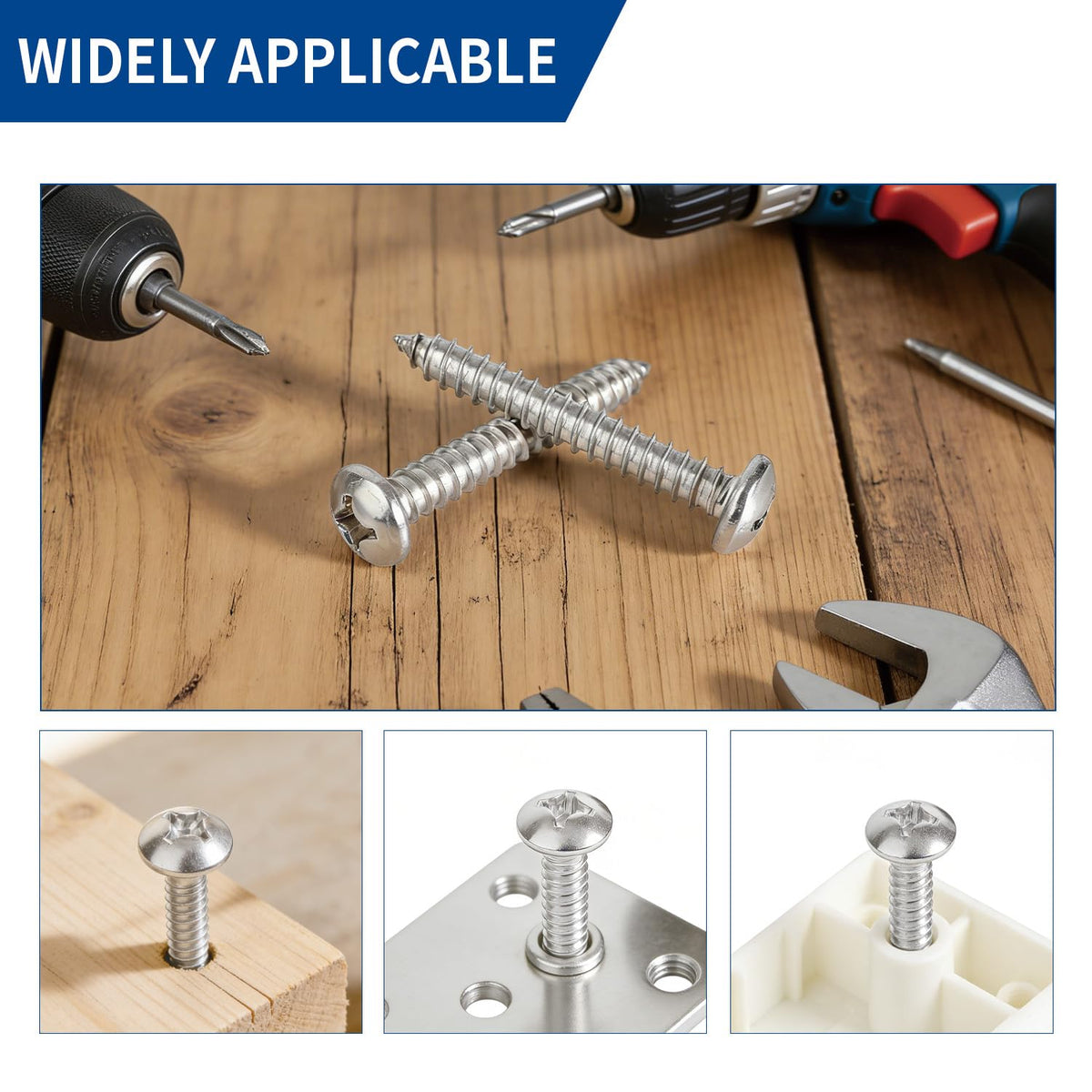 600 PCS 304 Stainless Steel Wood Screws Assortment Kit,Assorted Sheet Metal Screws #4/#6/#8/#10/#12 Phillips Pan Head Self-Tapping Screws Set,Assorted Wood Screws, Length 3/8" to 1-1/2" (Silver)