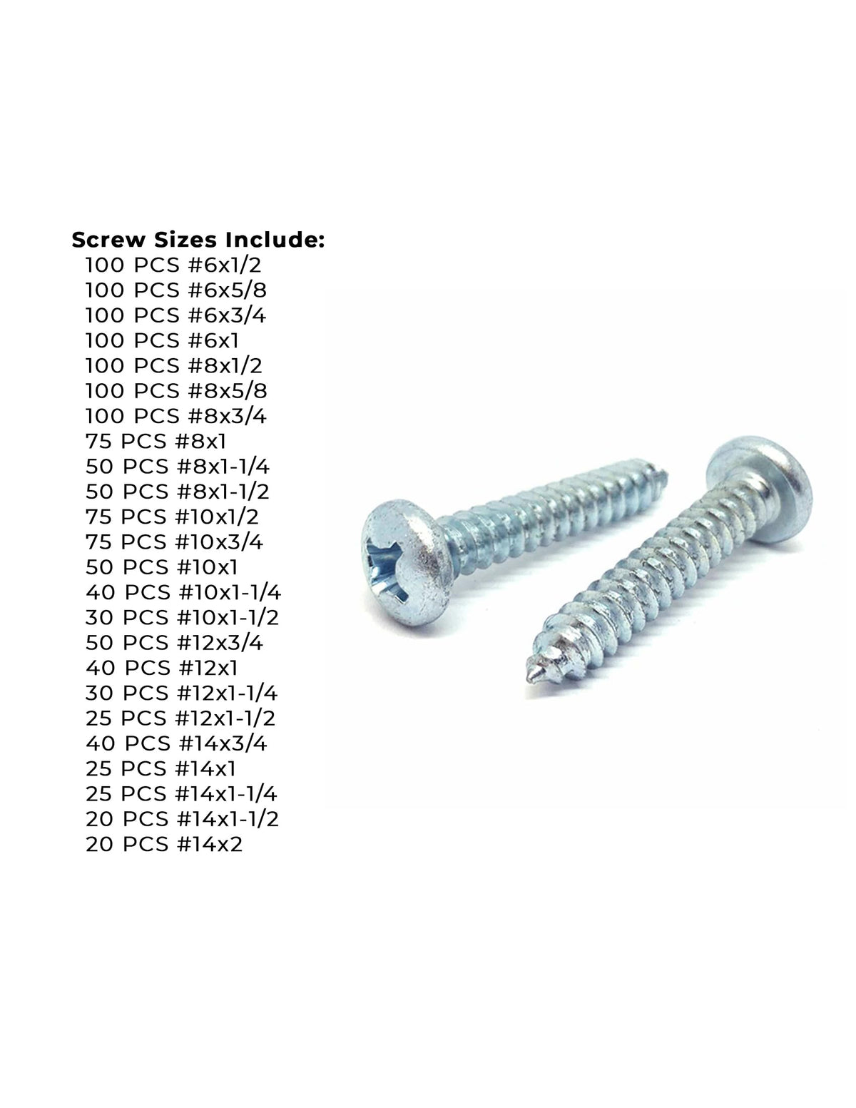 Phillips Pan Head Self Tapping Sheet Metal Screws Zinc Plated Assortment Kit - 1421 Pcs!