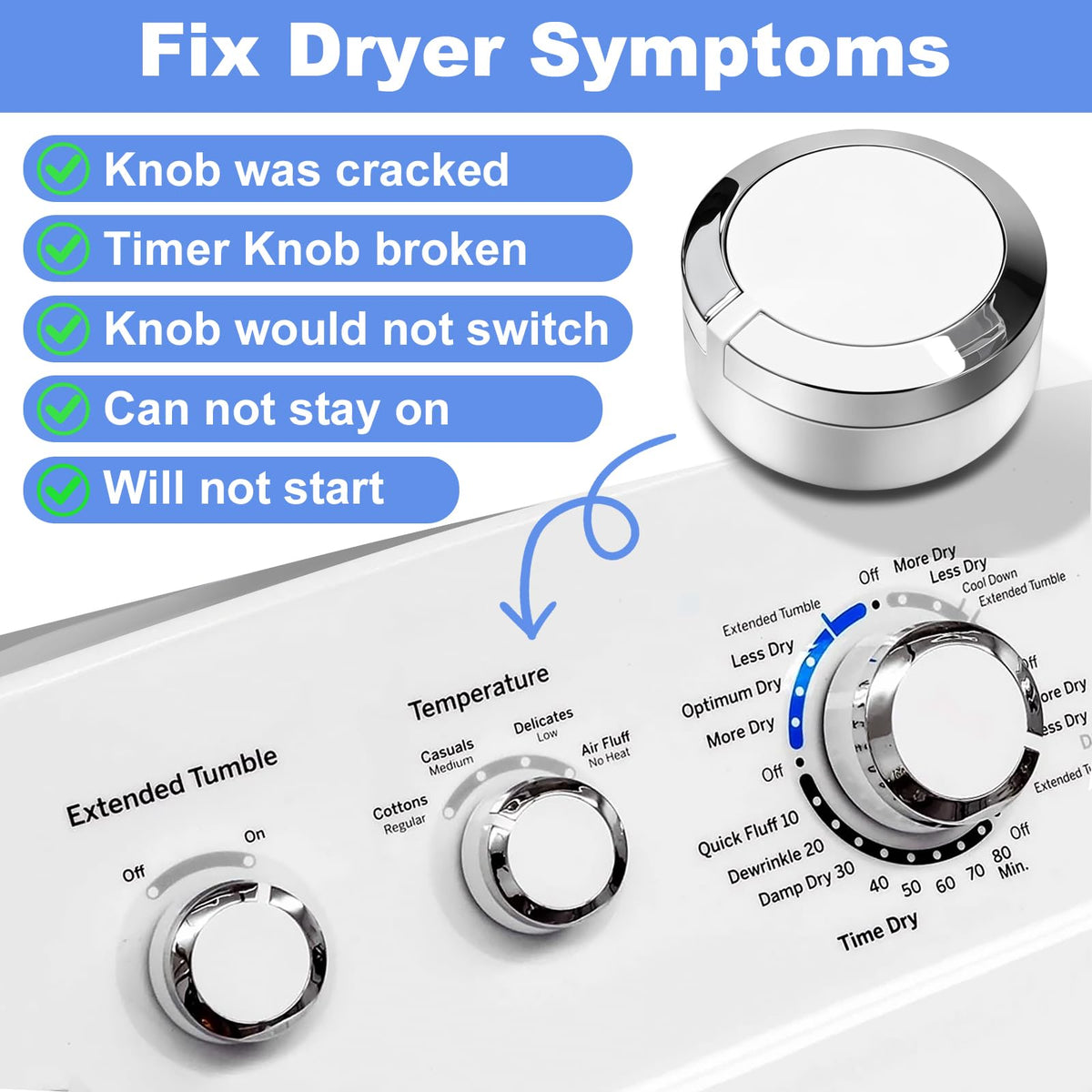 WE01X24552 Dryer Timer Control Knob Replacement for GE General Electric AP6026722, 4396547,PS11736611