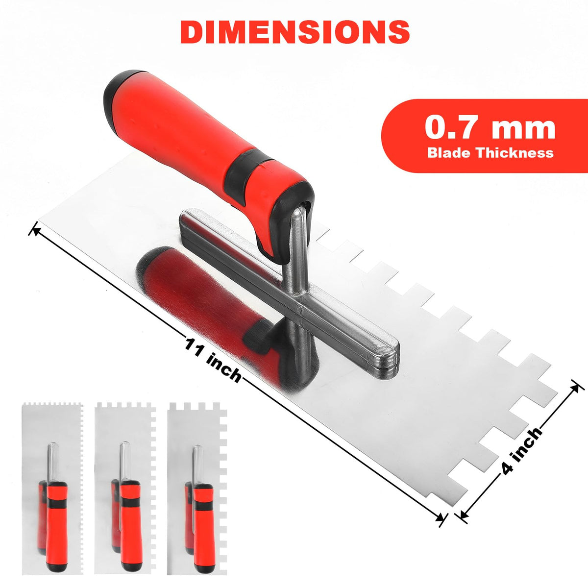 7 Pcs Square Notched Tile Trowel Set, with Rubber Grout Float,Grout Sponge and Work Gloves,Ideal for Masonry Tiling Tools and Flooring Installation
