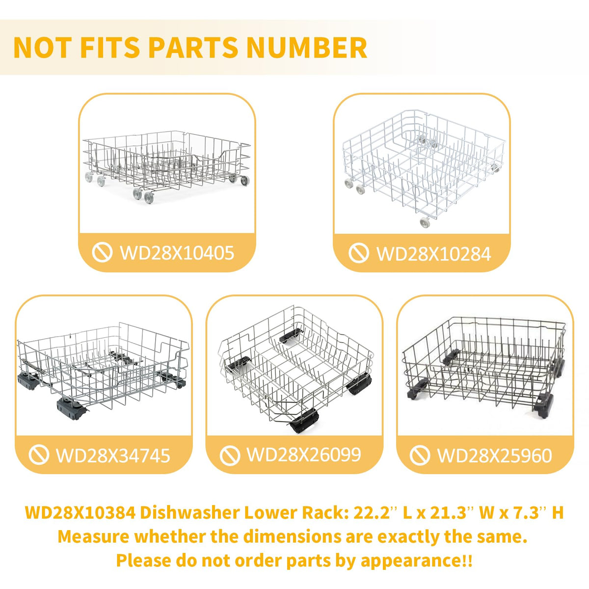 Allstare WD28X10384 Dishwasher Lower Rack Replacement Parts for GE Dishwasher Parts Lower Dishrack Assembly with Wheels GHDA485N10CS GLD4406R00BB GE Dishwasher Bottom Rack 22.2"D x 21.3"W x 7.3"H
