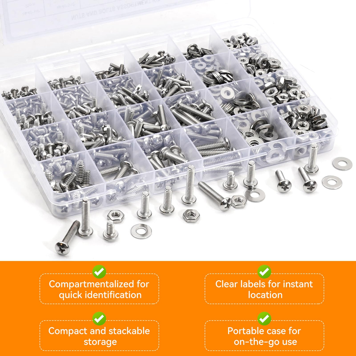 720PCS Machine Screw #10-24#8-32#6-32#4-40 Silver Assorted Screw Set