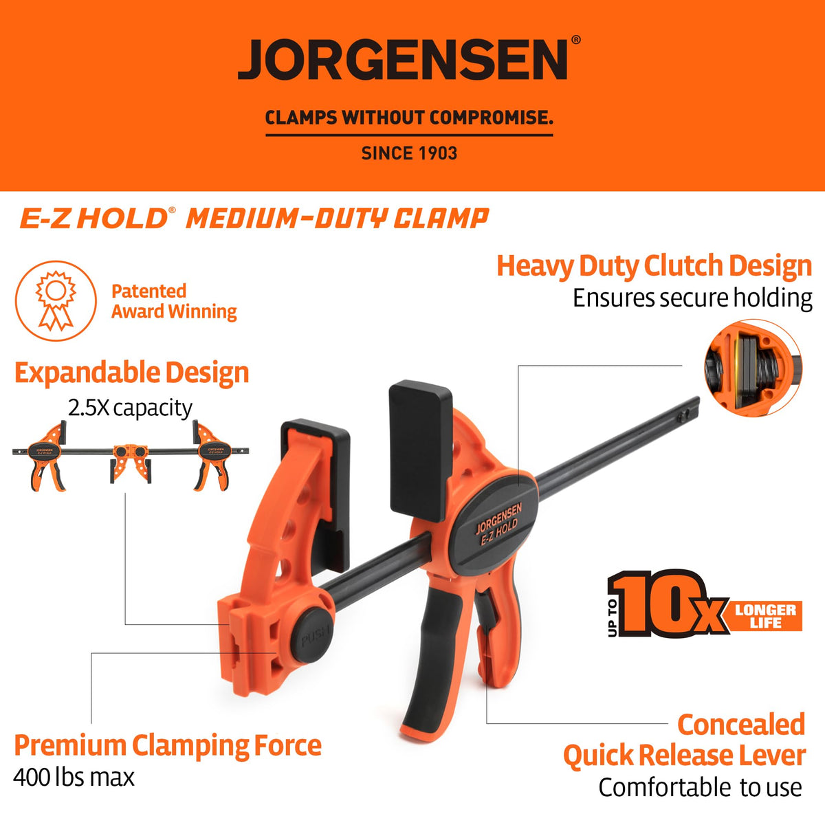 JORGENSEN E-Z Hold 2-Pack 12" 400LBS Medium Duty Woodworking Bar Clamps