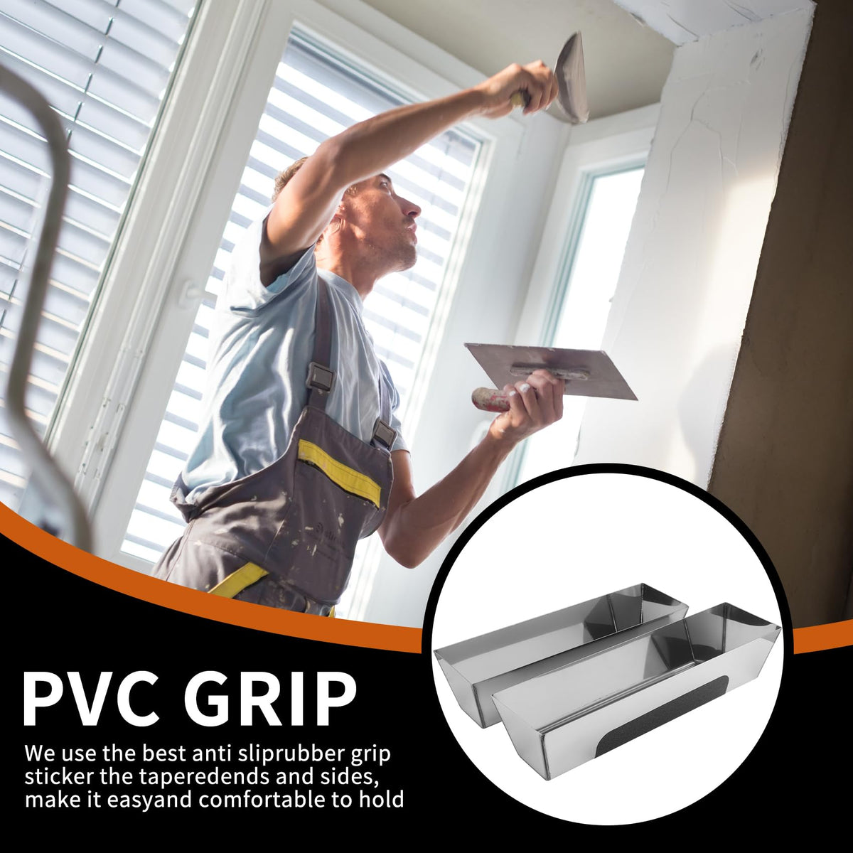 12" Stainless Steel Mud Pan,Anti-slip Base,Sheared Sides to Clean Knives, Hold Joint Compound, Drywall and Plaster