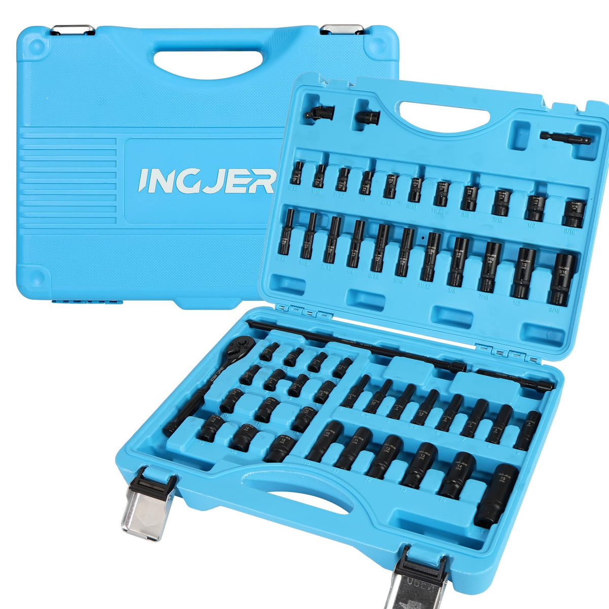 INGJER Socket Set 1/4, 56 Piece Impact Socket Set Metric and Standard Full