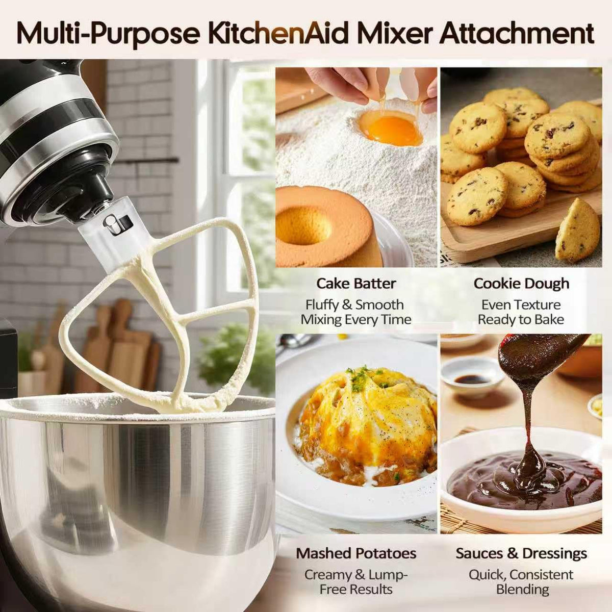 Coated Flat Beater Replacement for KitchenAid 4.5-5Qt Tilt-Head Stand Mixer