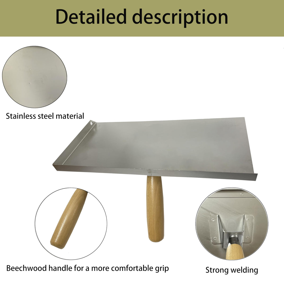Stainless steel Pointing Brickwork Hawk,Mortar rack with wooden handle - 150x300 mm - for grouting, bricklaying, and jointing - includes mortar axe, shovel, grouting board, DIY.