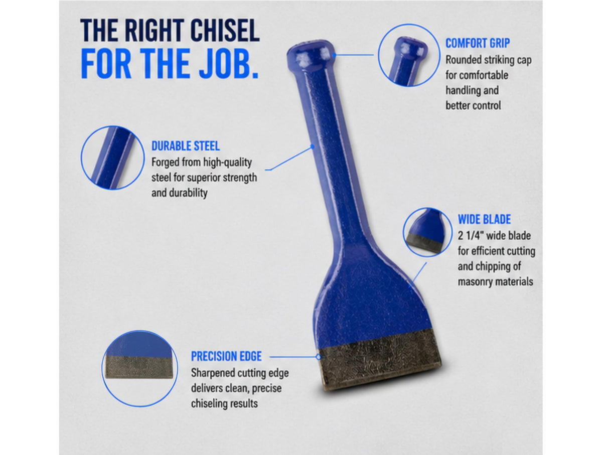 Bon 11-195 Mason Chisel 2 1/4" x 7 1/2" Masonry Cutting Chisel for Brick Block and Stone