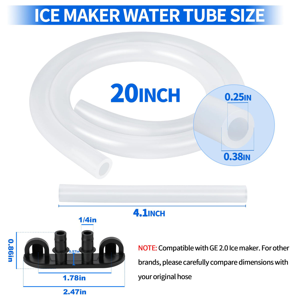Ice Maker Drain Tube Fit for GE 2.0, Water Line Re