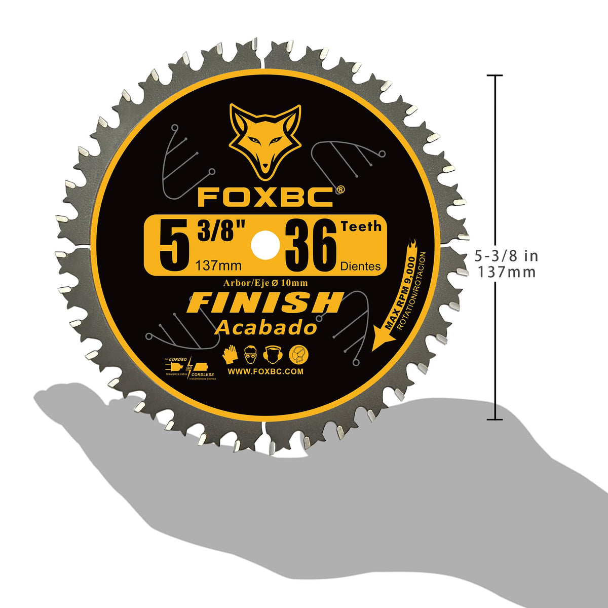 FOXBC 5-3/8 Inch Carbide Circular Saw Blade 36 Tooth Trim Finish Wood with 10mm Arbor