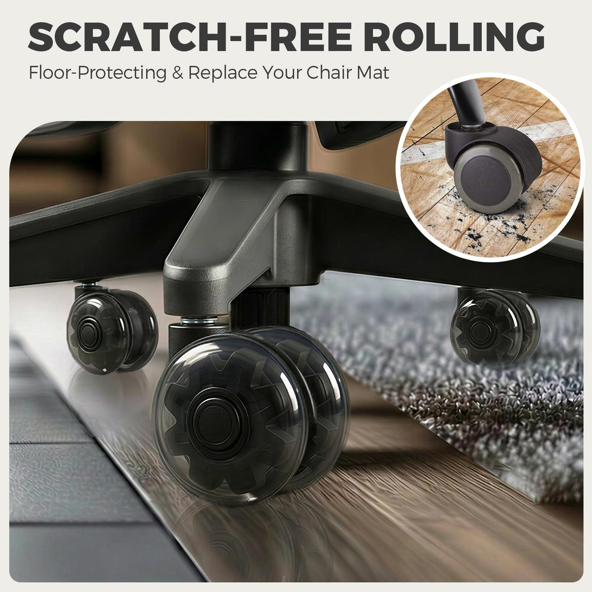 Sytopia 3-Inch Office Chair Wheels Set of 5, Quiet & Smooth Casters for Hardwood & Carpet, Universal Fit 11x22mm Replacement Wheels for Gaming Chairs, Heavy-Duty Supports 1000 lbs, Black