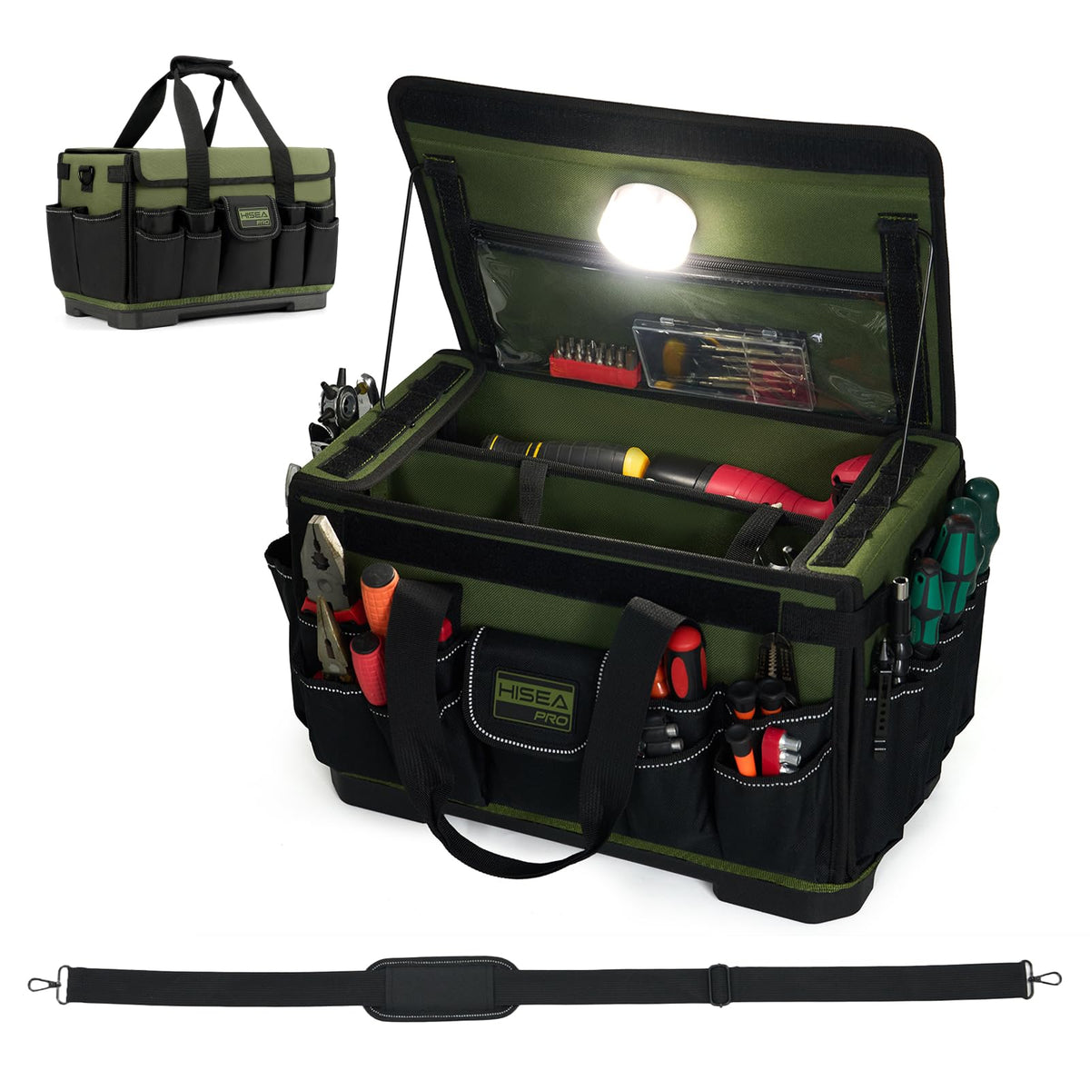 HISEA 16-Inch Tool Bag for Men, Tool Box Organizer with Magnetic Light