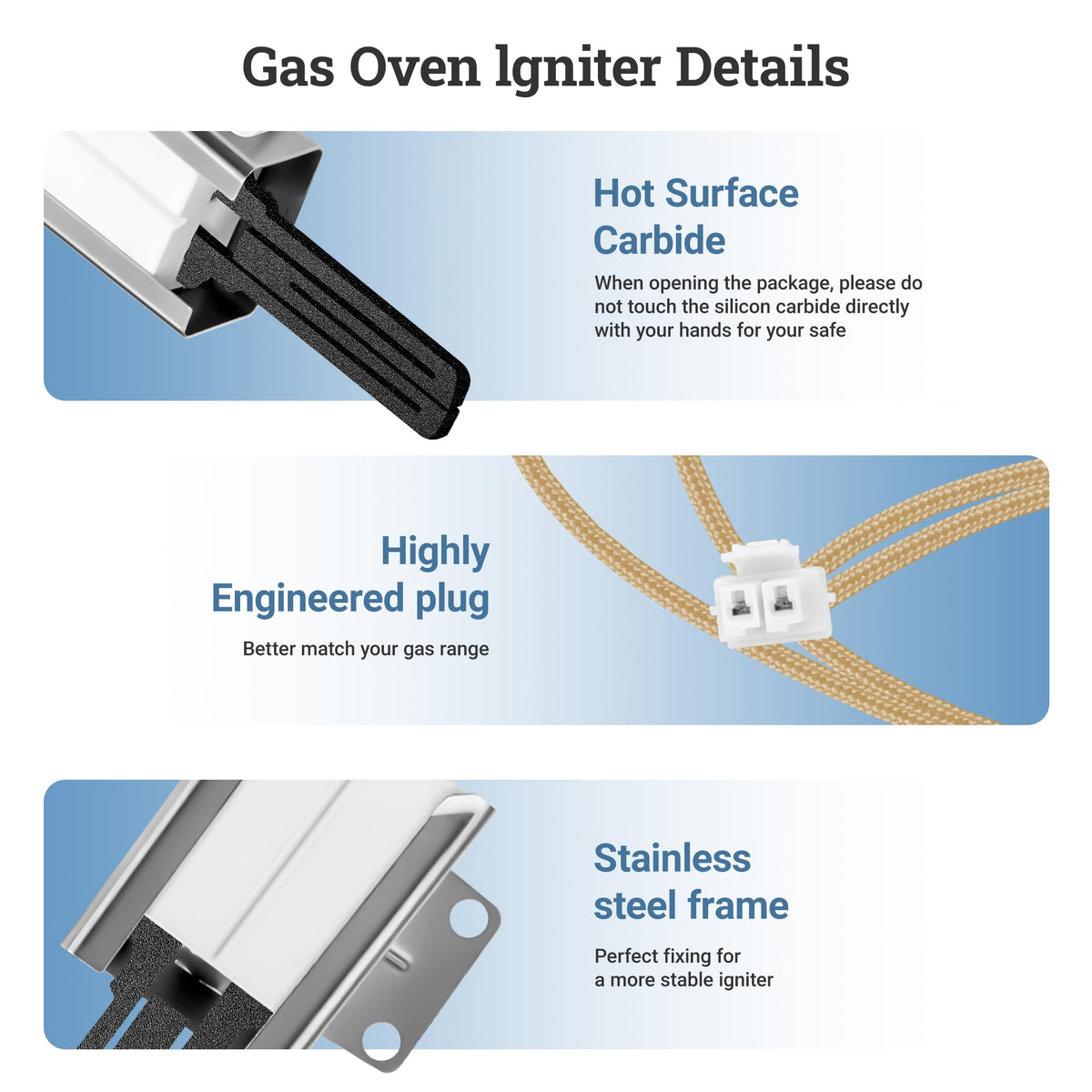 501rb Oven Igniter, 316489403 Stove Igniter Replacement Fit for Frigi-daire Ken-more Cros-ley Gas Range Igniter by Fetechmate, Replace Model 501rb Oven Igniter, 5304508786, 7316489403, 316489403