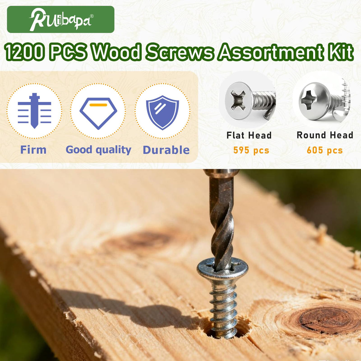 1200 PCS Stainless Steel Wood Screws Assortment Kit,Self Tapping Screws M3/M4/M5/M6 Screws Assortment Kit,1200Pcs(605pcs Round Head & 595pcs Flat Head) Sheet Metal Screws Assorted