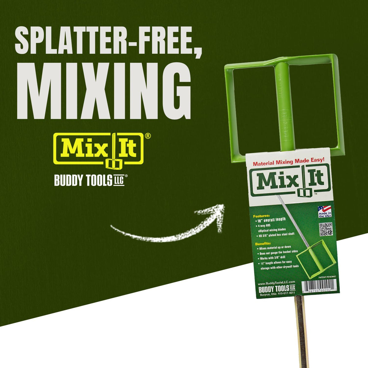 Buddy Tools Mix It, 18" Length Mud Mixer