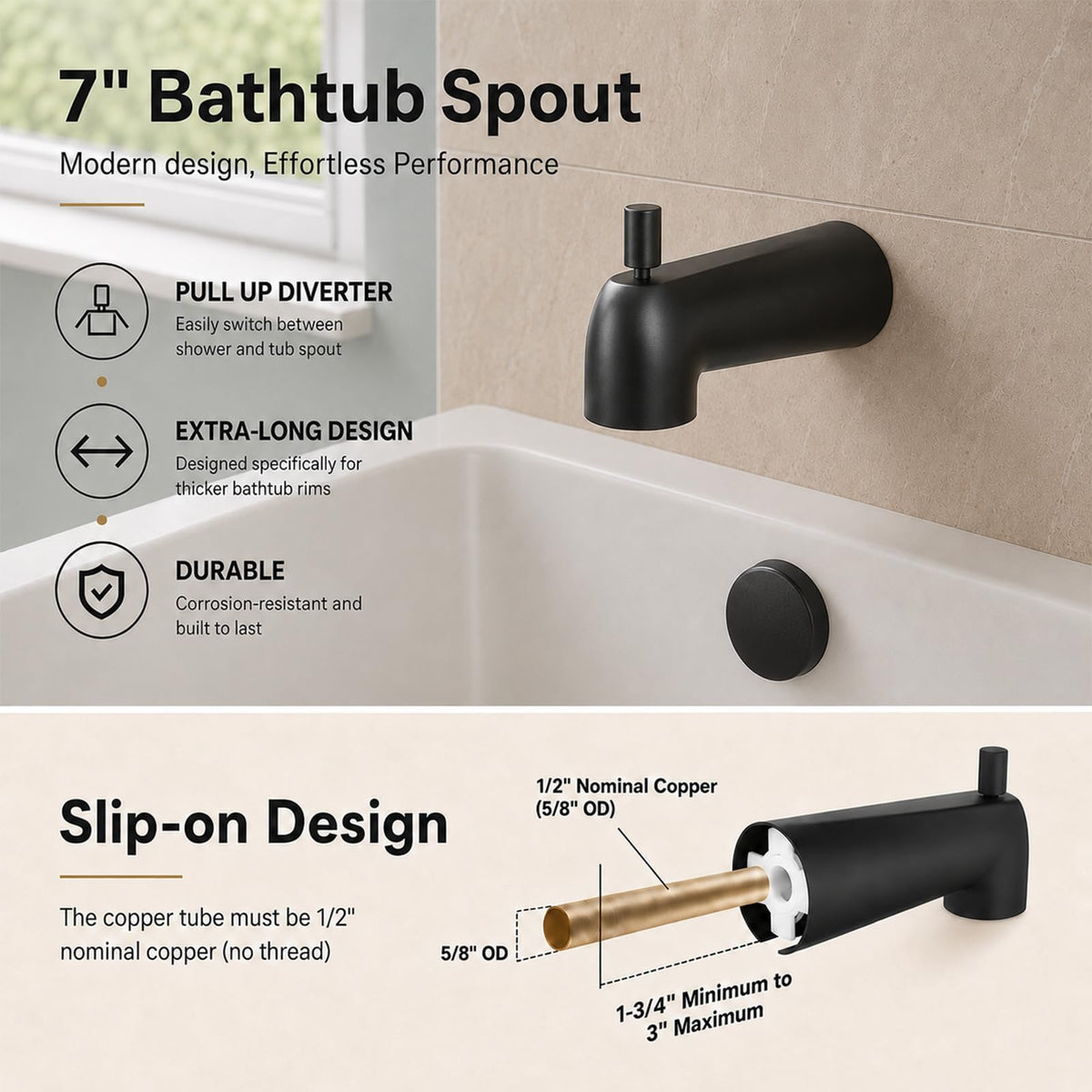 Compatible with Moen Posi-Temp Valve Tub Shower Trim Kit, Replacement for 2510, 2520, 2570, 2590 Valve Shower Faucet Set with 8 Inch Shower Head, Matte Black (Valve and Cartridge Not Included)