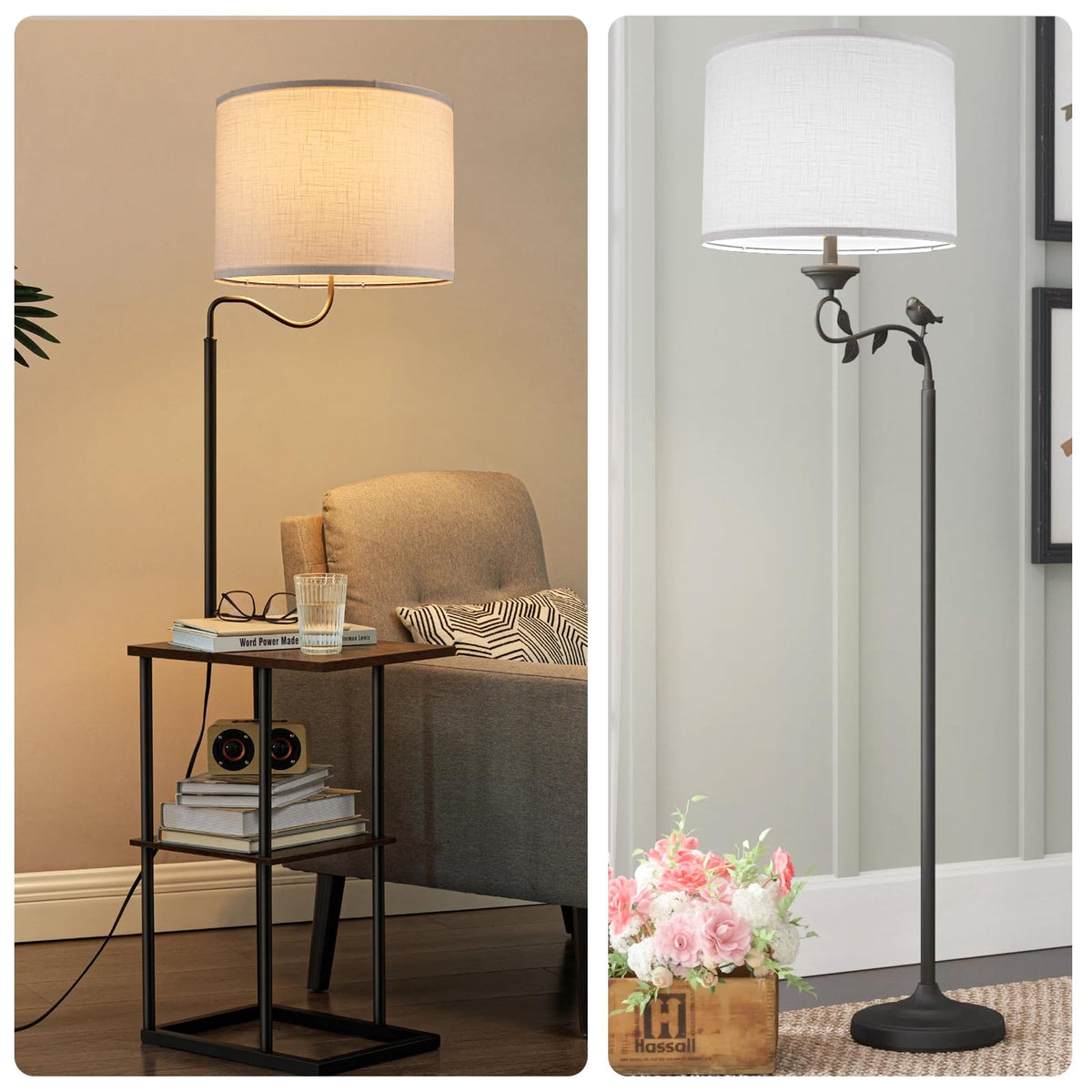 White Lamp shade, Drum Lamp Shade for Table Lamps Floor Lamp, 13" Top X 13" Bottom X 10" High White Large Line Fabric Lamp Shade, Easy Assembly Replacement Lampshade