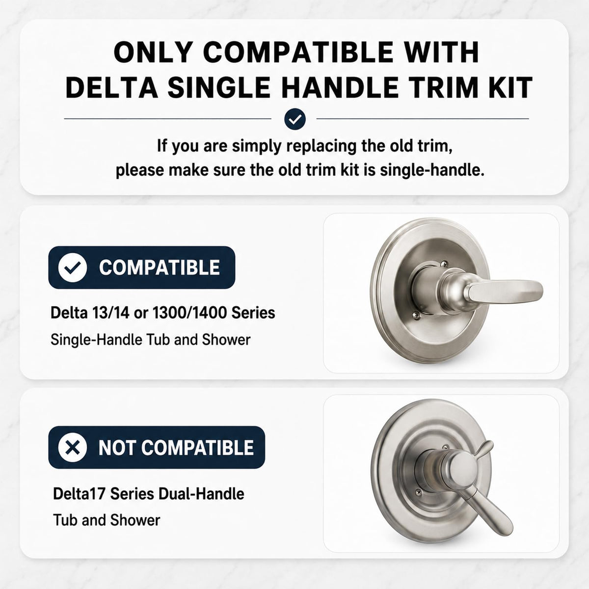 Replacement for Delta 13/14 Series Shower Trim Kit, Compatible with Delta R10000 Valve Tub Shower Faucet Set, Black Shower Head and Handle Set, Matte Black (Cartridge and Valve Not Included)