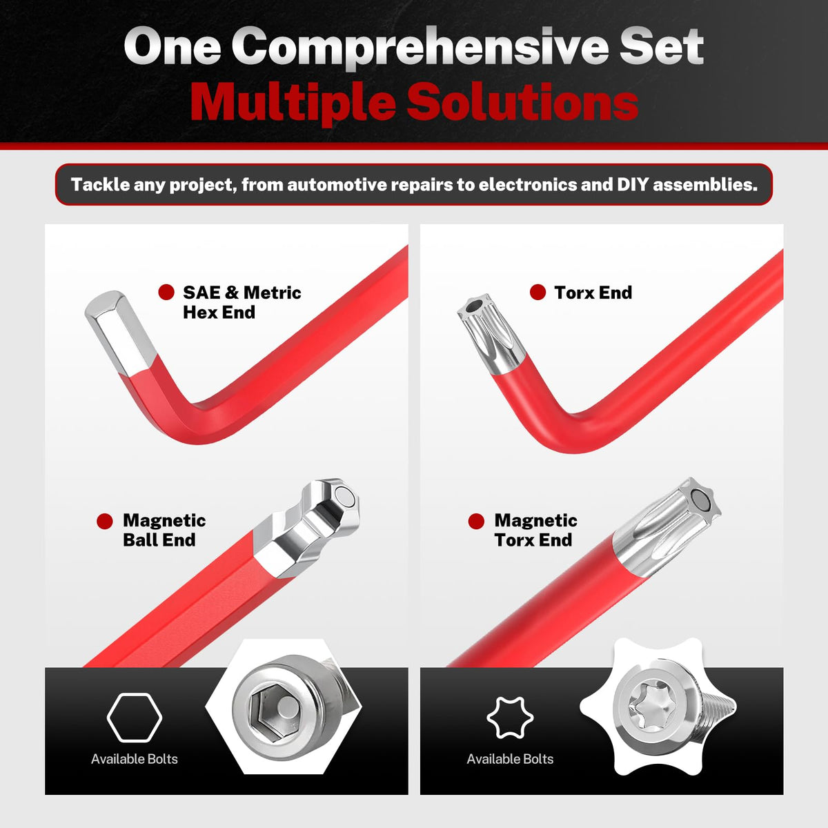 TOMMARS Allen Wrench Sets, SAE, Metric & Torx, Magnetic Ball End T-Handle